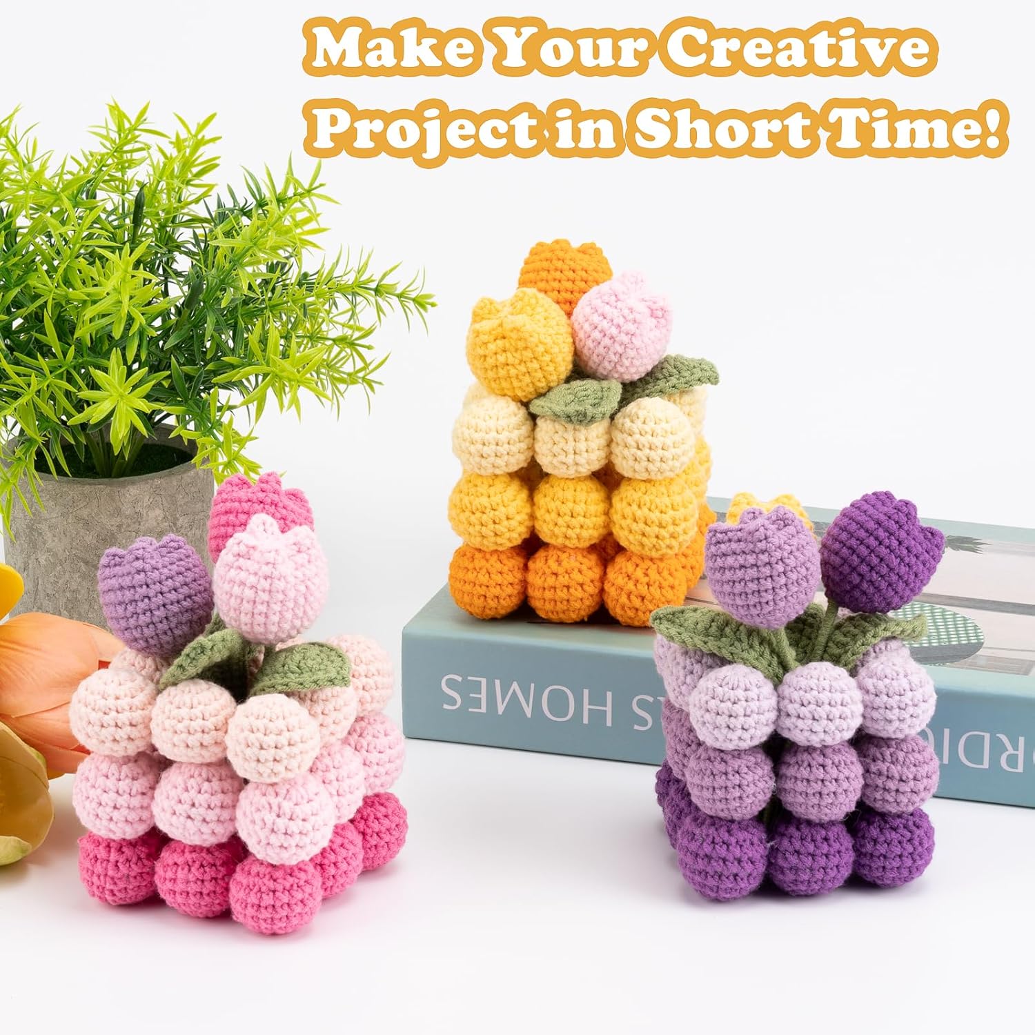 Alvian Tulip Potted Crochet Kit for Beginners Crochet Knitted Gift for for Birthday, Anniversary, Valentines