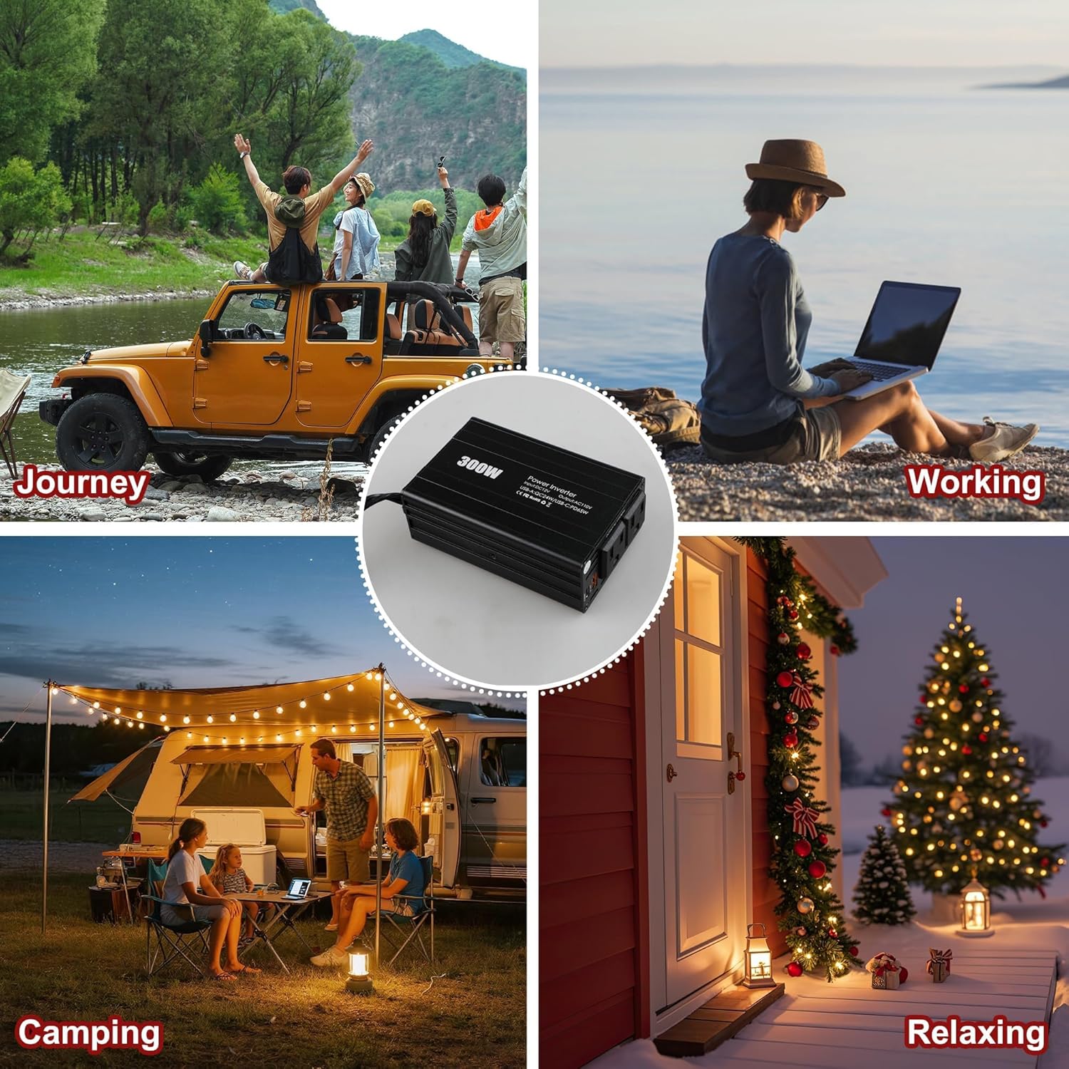 300W Power Inverter – Car Converter DC 12V to AC 110V with PD 65W USB-C & QC 24W USB Ports – Portable Vehicle Charger Adapter for Laptop, Tablet, Phone – Road Trip Essential