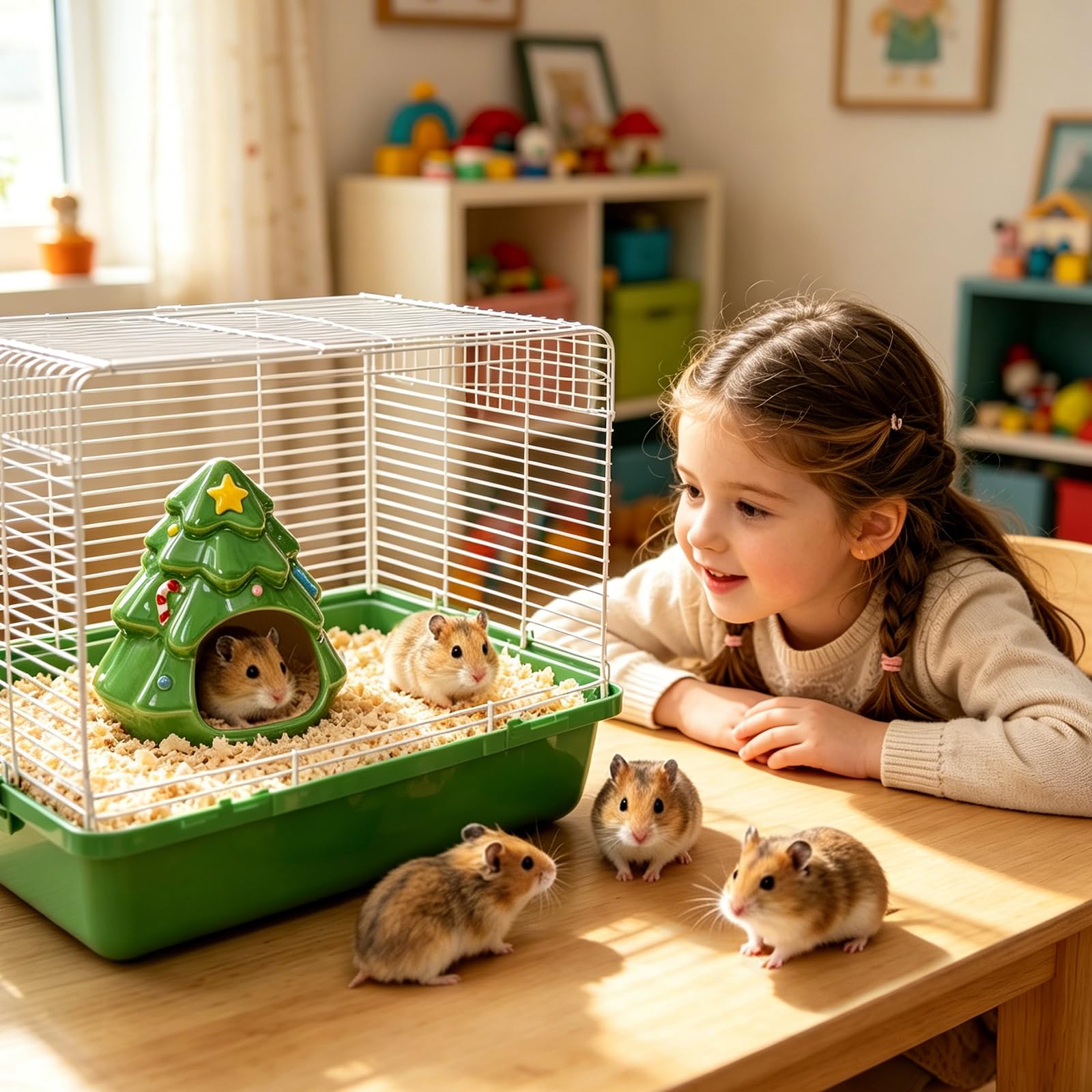Céramique Maison Cochon d'Inde Vert Maison Hamster en Forme d'arbre Cachettes Convient Aux Hamsters Nains Cochons d'Inde Gerbilles Souris et Autres Petits Animaux de Compagnie