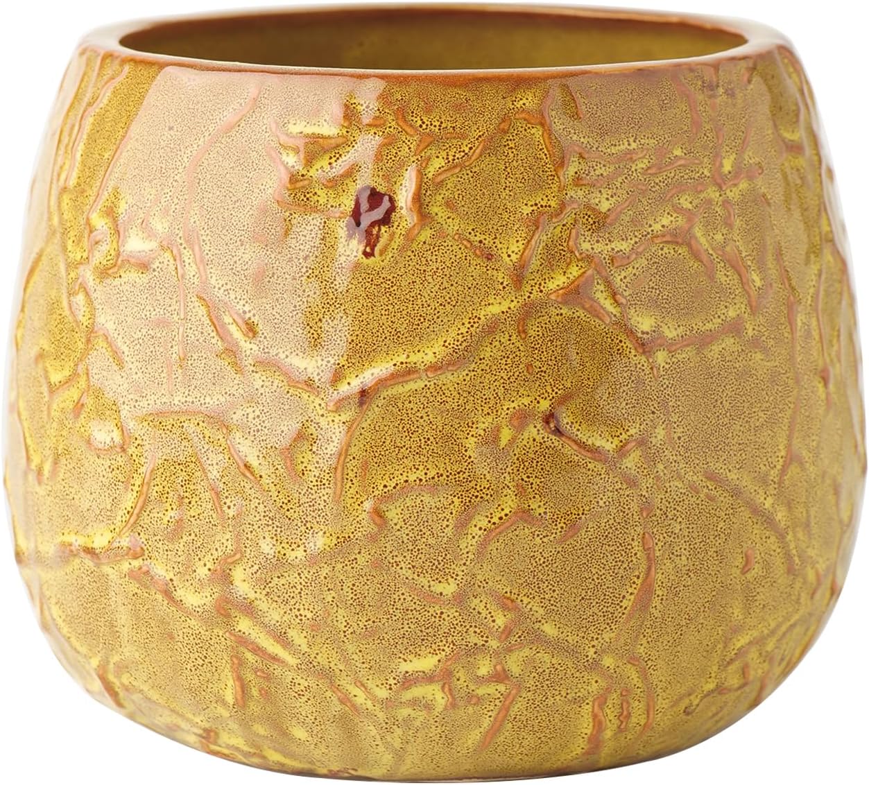 Ceramic Plant Pot, Textured Planter, Small Flower Pot, Cute Succulent Garden Pots, Outdoor Indoor Planter for Plants, Round Succulent, Orchid Flower Pot (Yellow)