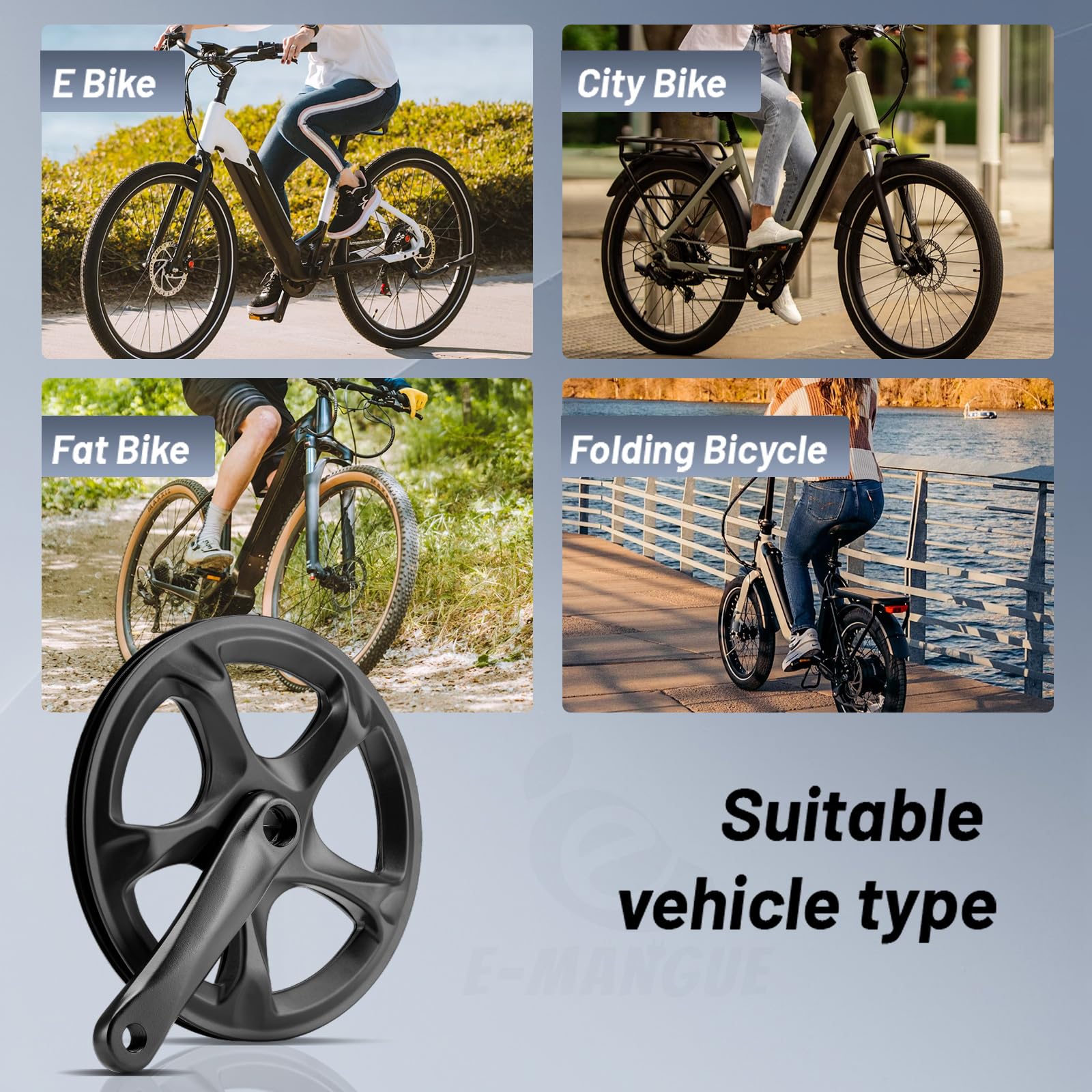 Pédalier de vélo en acier 52T 152 mm en alliage d'aluminium | Plateau de pédalier pour vélo de ville 6/7/8 vitesses, vélo électrique, Fat Bike, pliable Accessoires de vélo