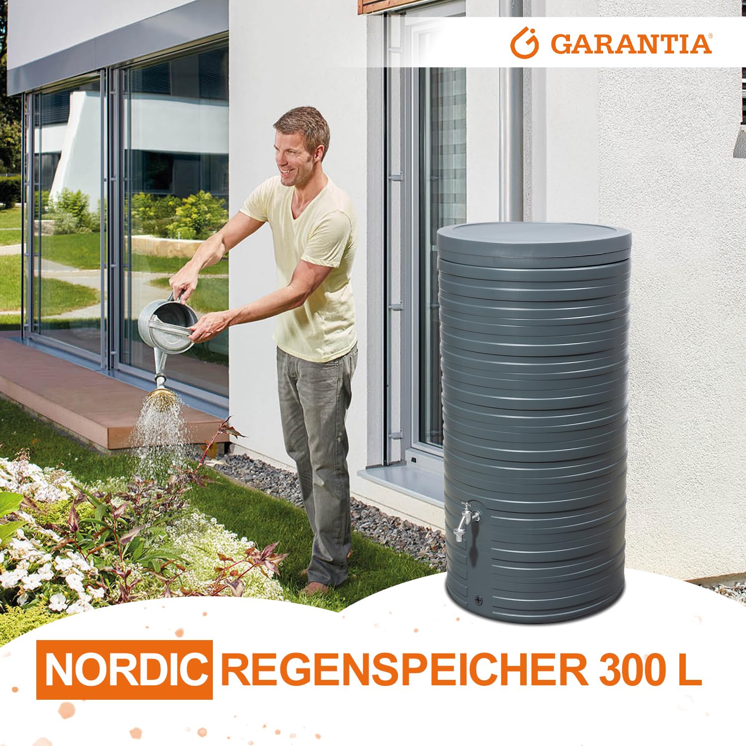 GARANTIA Nordic Regentonne 300 Liter Graphite Grey inkl. Deckel Regentonne