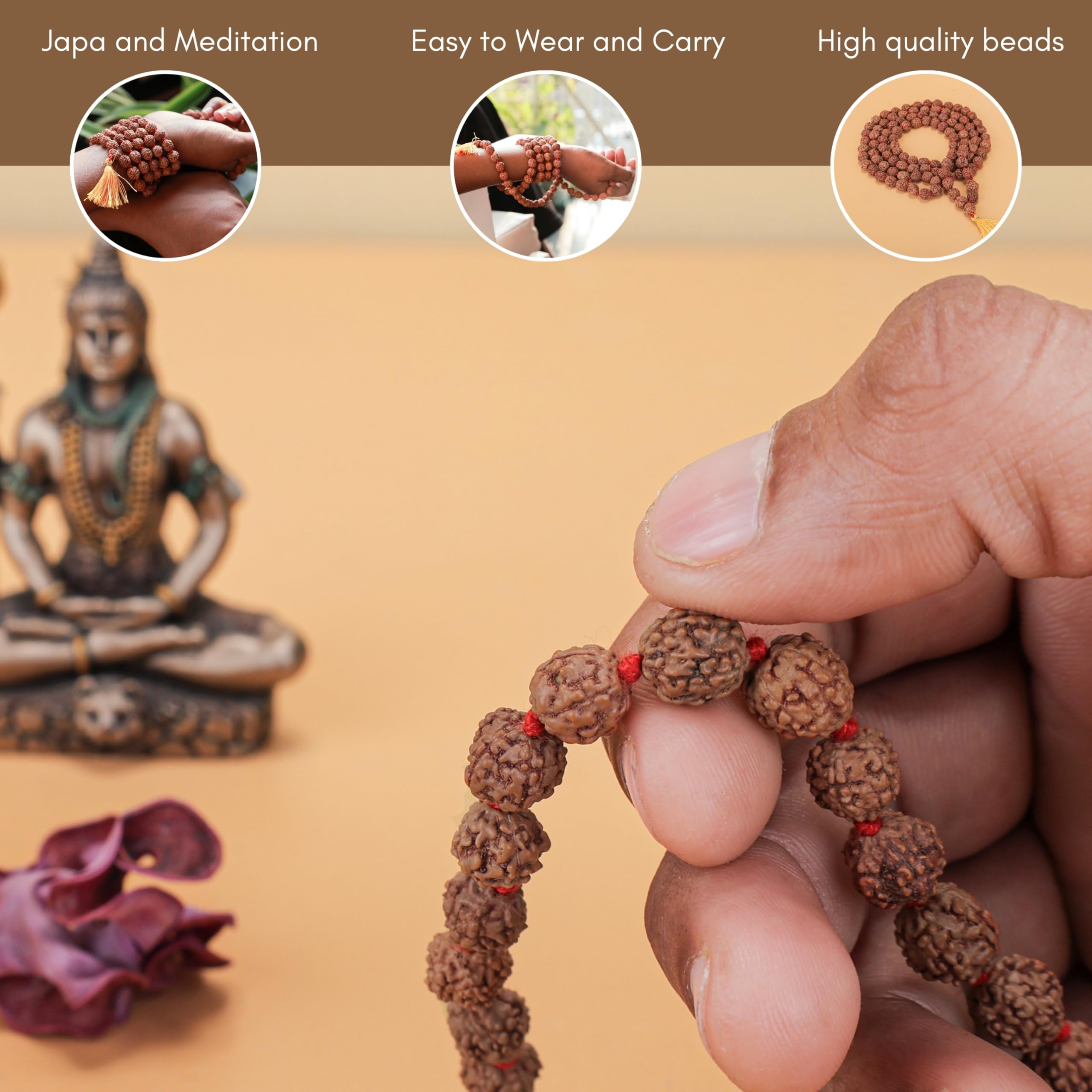 Vado 5 Mukhi Rudraksha Mala 108 Panchmukhi Beads with Certificate 9mm (Brown) 1