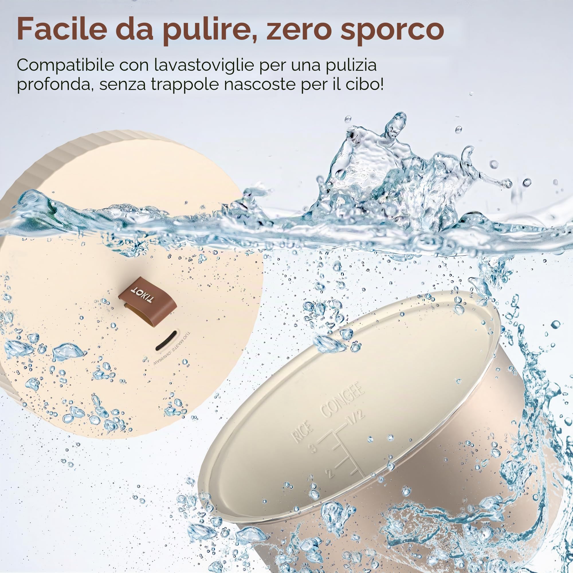 TOKIT Cuociriso PRO 1,5L Rice Cooker Mini, Risottiera Elettrica con Pulsante Touch Display per 1-3 Person Interno Antiaderente Rivestito in Ceramica Regalo Donna Uomo Coppia Alunni (Beige)