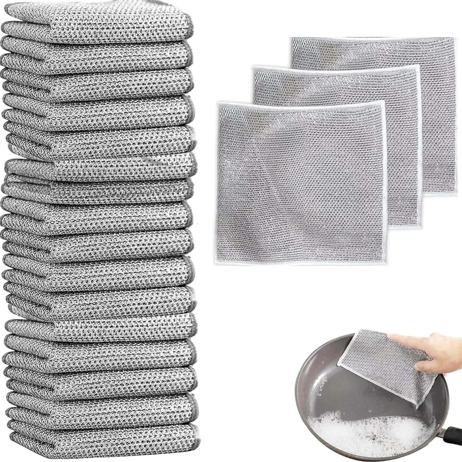 WQorphix 40 Pcs Smart Scrubs - Non-Scratch Scouring Cloths, (20 x 20Cm) Multipurpose Metal Dish Cloths, Smart Scrubs Kitchen Metal Scourer For Scrubbing And Cleaning Dishes, Pots, Sinks
