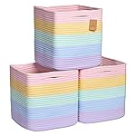 NaturalCozy Storage Cubes 11 Inch Cotton Rope Woven Baskets for Organizing, 3-Pack | Cube Storage Bin | Square Storage Baskets for Shelves Organizer, Classroom, Kids Toy Bins, Closet, Baby Nursery