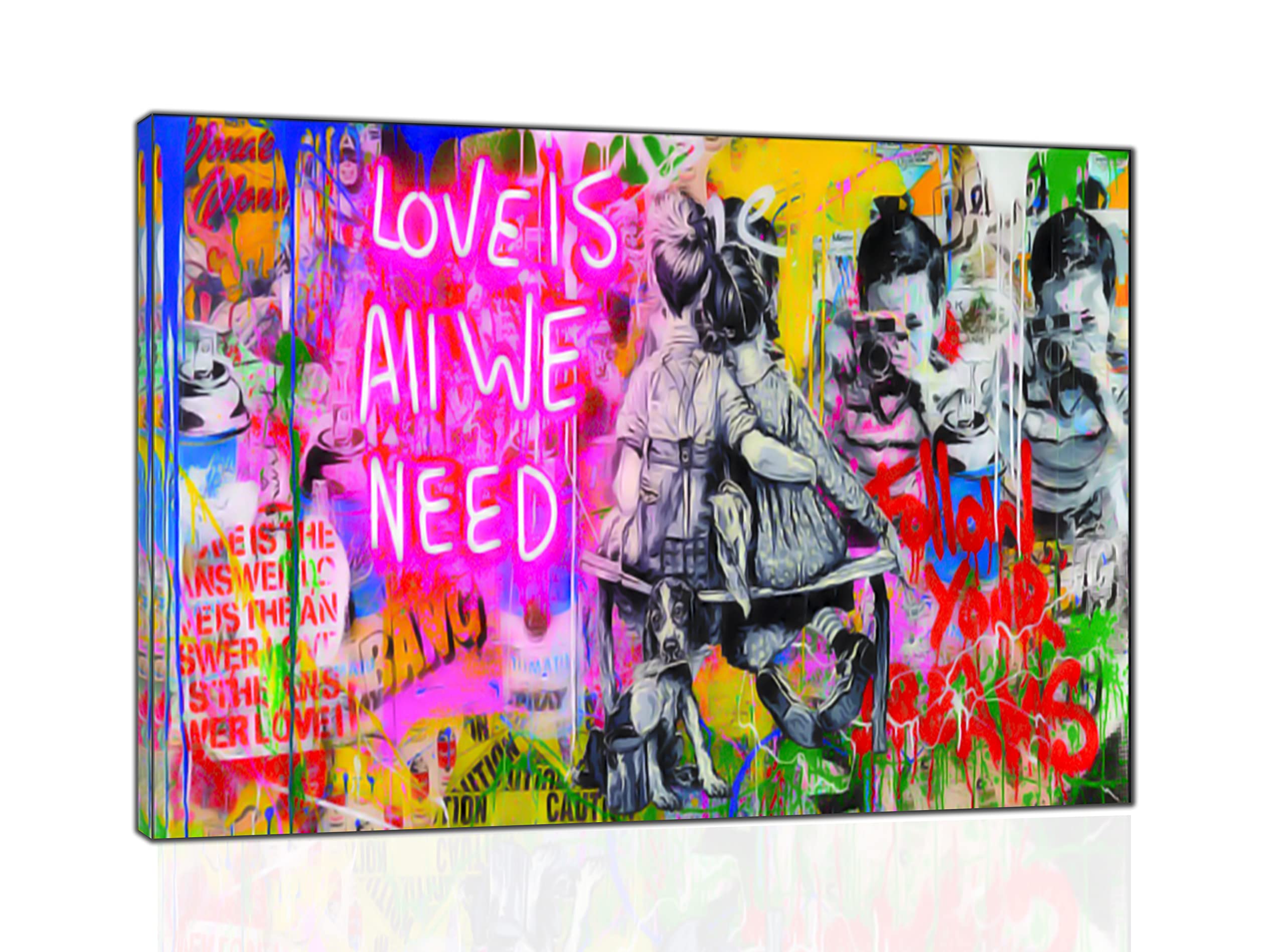 artsprints Banksy Graffiti Love is ALL We Need Picture Paint Picture Reproduction Print On Framed Canvas Wall Art Decoration 40’’ x 30’’ inch( 102x 76 cm )-38mm depth