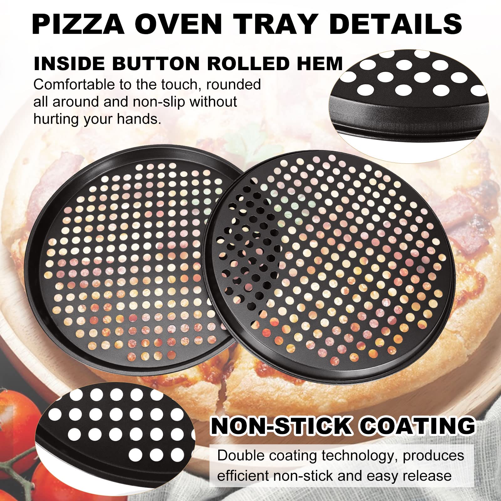 Lot de 6 plateaux à pizza ronds et perforés en acier au carbone de 30,5 cm pour cuisson et rôtissage
