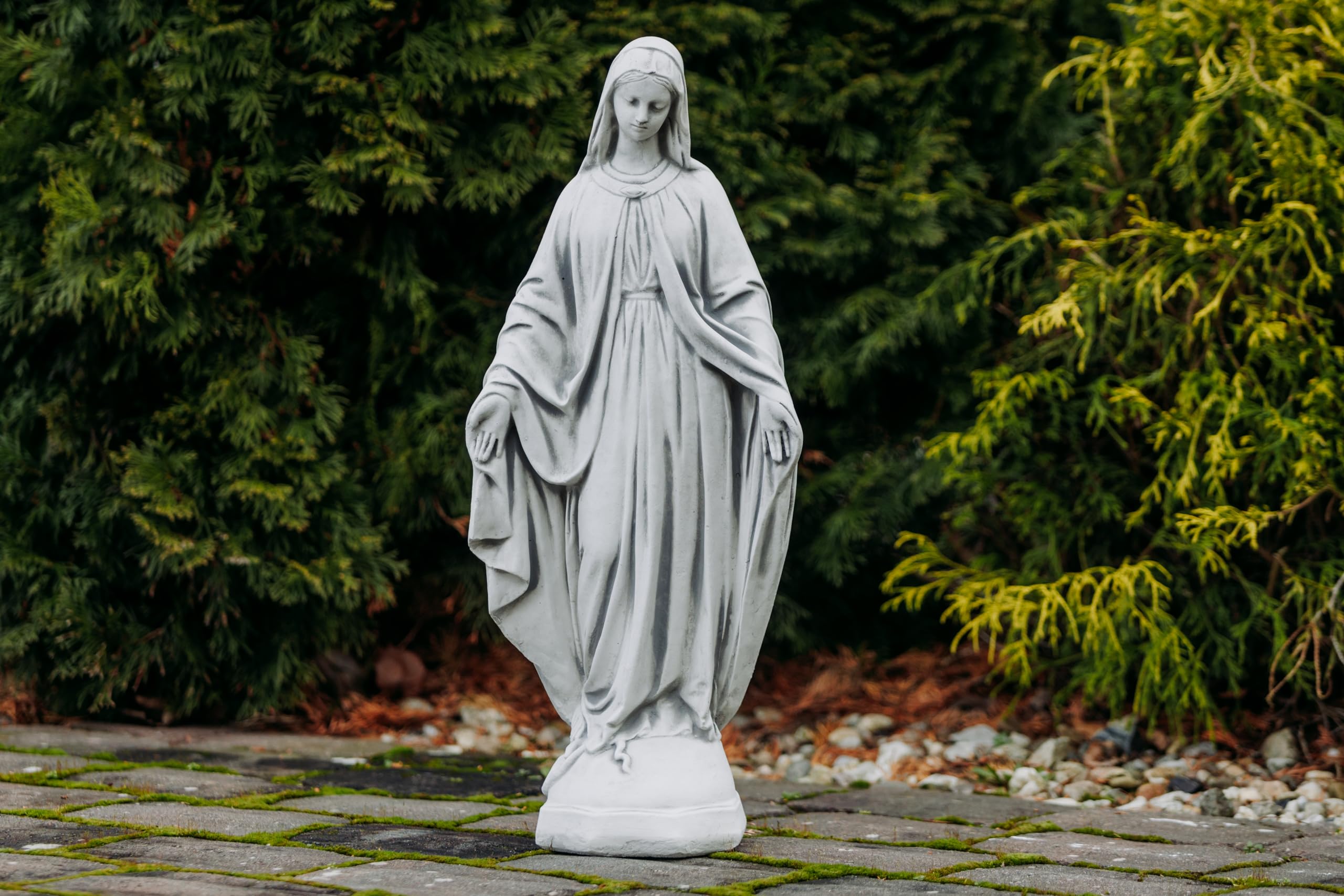 gartendekoparadies.de Statue Madonna Mutter Maria, Steinfigur, H. 63 cm, 16 kg, Grau, frostsicher aus Steinguss für Außenbereich