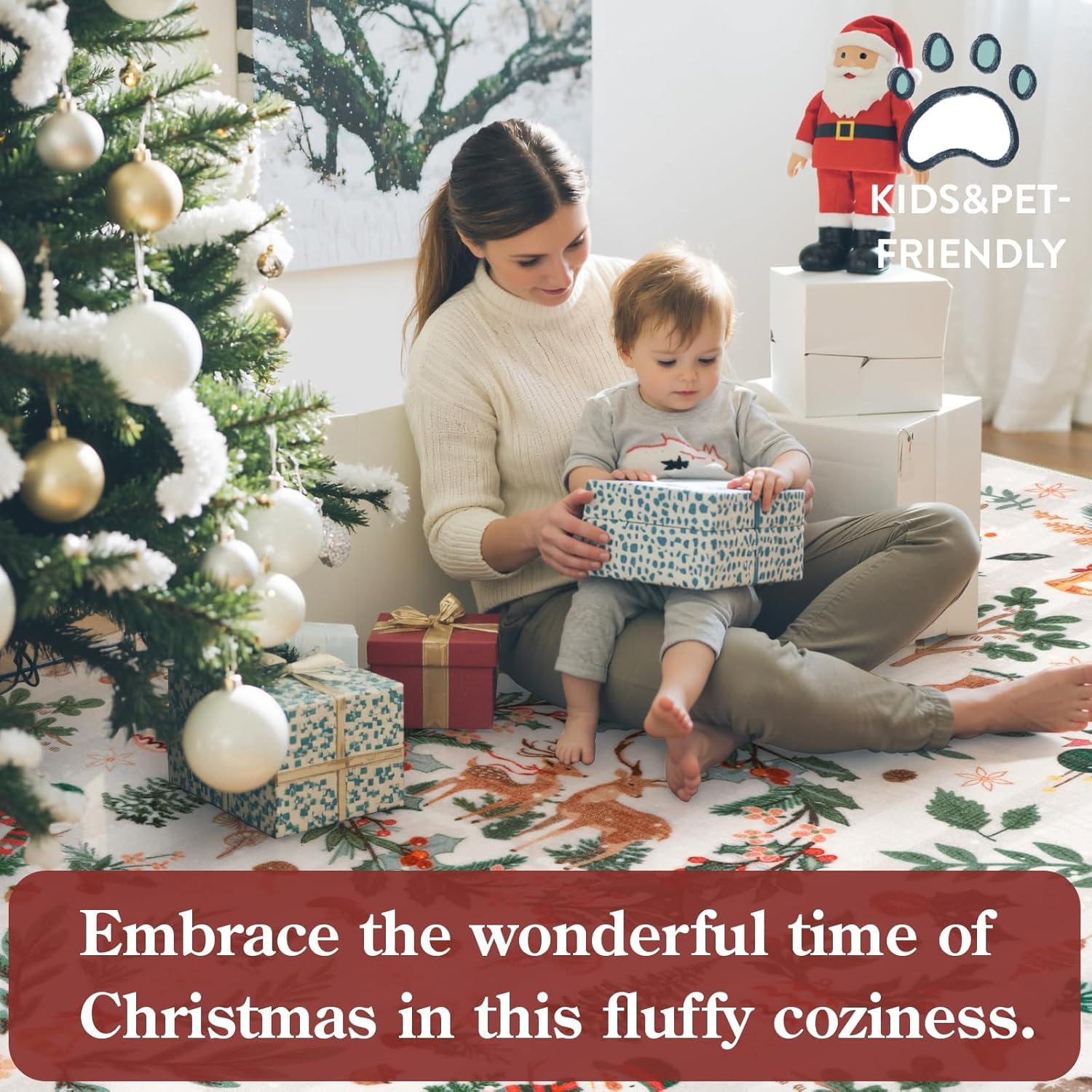 Lahome Christmas Runner Rug, 2x6 Hallway Runner Non Slip Washable Soft Kitchen Carpet Runner, Xmas Reindeer Soft Low Pile Throw Rug for Entryway Bathroom Holiday Decor, Red