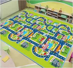 Amazon.co.jp: City Street Printed Room Rug Educational Car Road Traffic Theme Print Playmat Farm ...