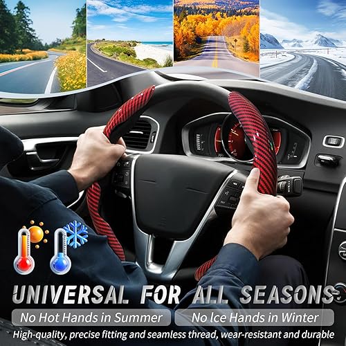 Vista 44 de WOCOCN 2 fundas para volante de automóvil, protector antideslizante de fibra de carbono para hombres y mujeres, múltiples opciones de color, Beige