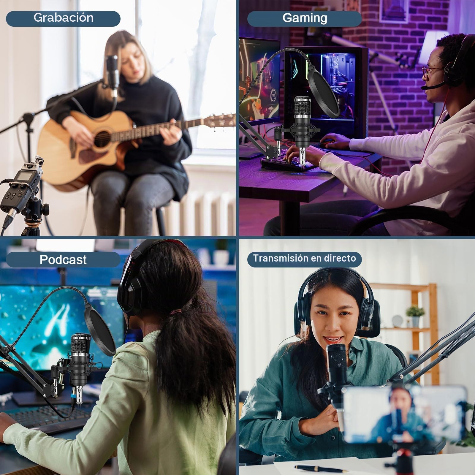 ALPOWL Paquete de Equipo de Podcast para 2, Micrófono Podcast，Cambiador de Voz y micrófono de Condensador, Set de micrófonos para Podcast para Gamers, podcasting, grabación, Canto y Streaming