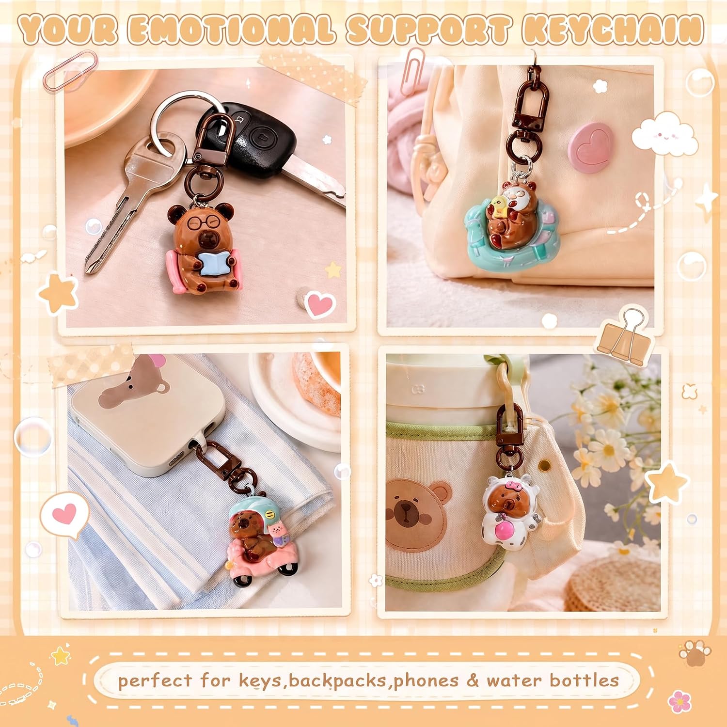 36 Pcs Kawaii Animal Keychains Cute Back to School Bookbag Charms for Girls image 4