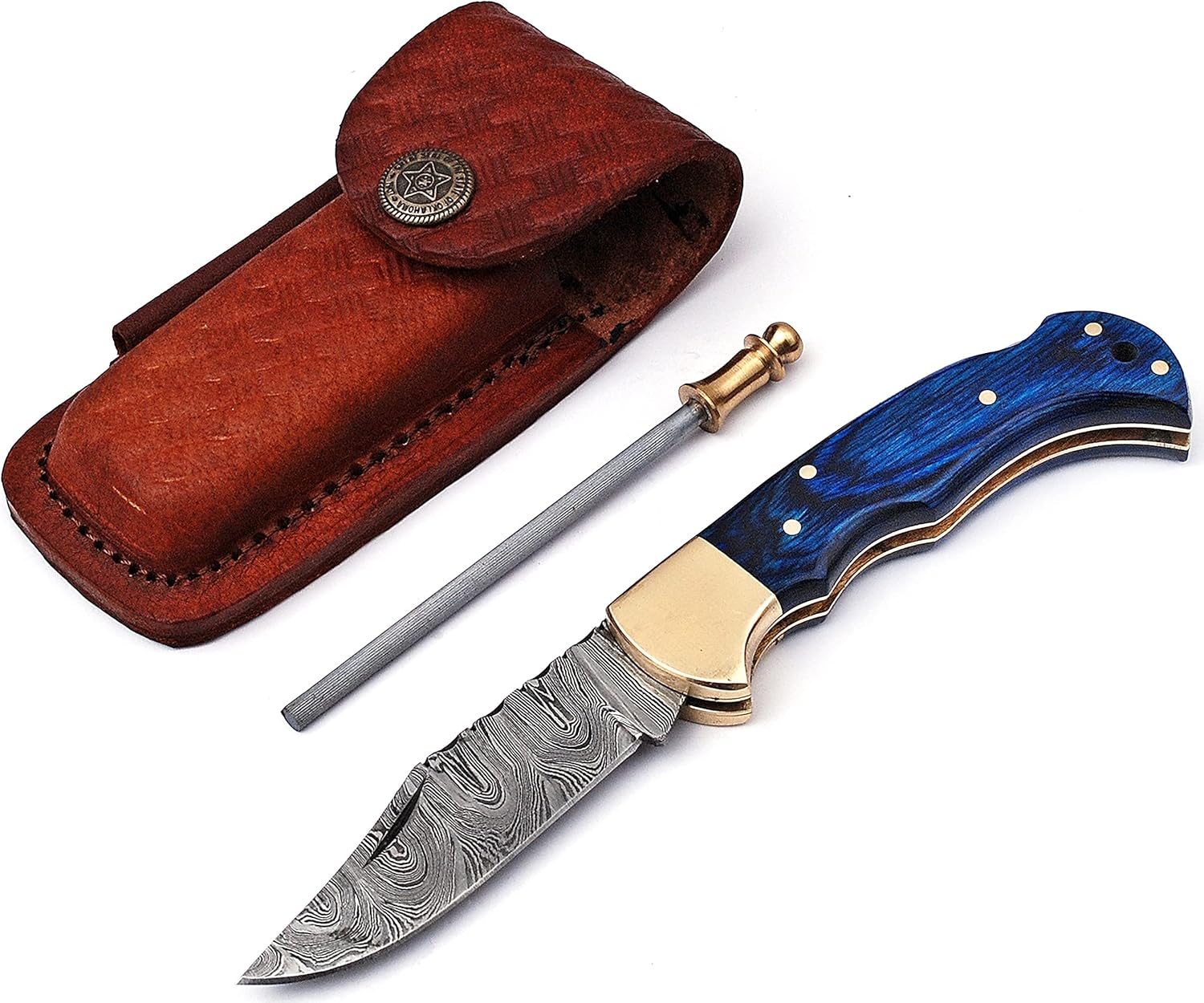 TMBrands Handmade Damascus Steel Pocket Knife & Knife