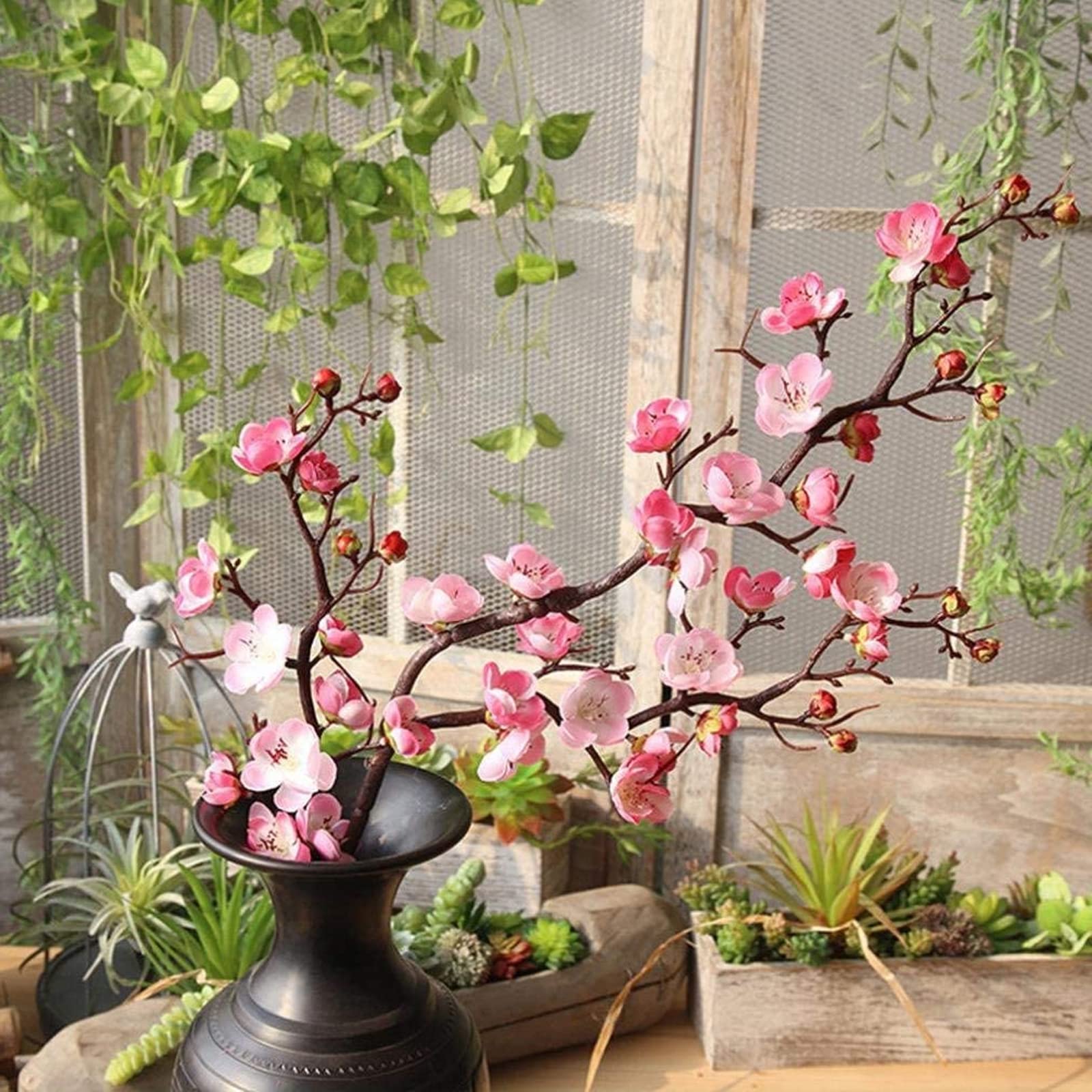 Artificial Fake Flowers Cherry Plum Blossom Spray Artificial Flowers Tree Wedding Bouquet Party Home Decor Stylish and Popular (Pink)