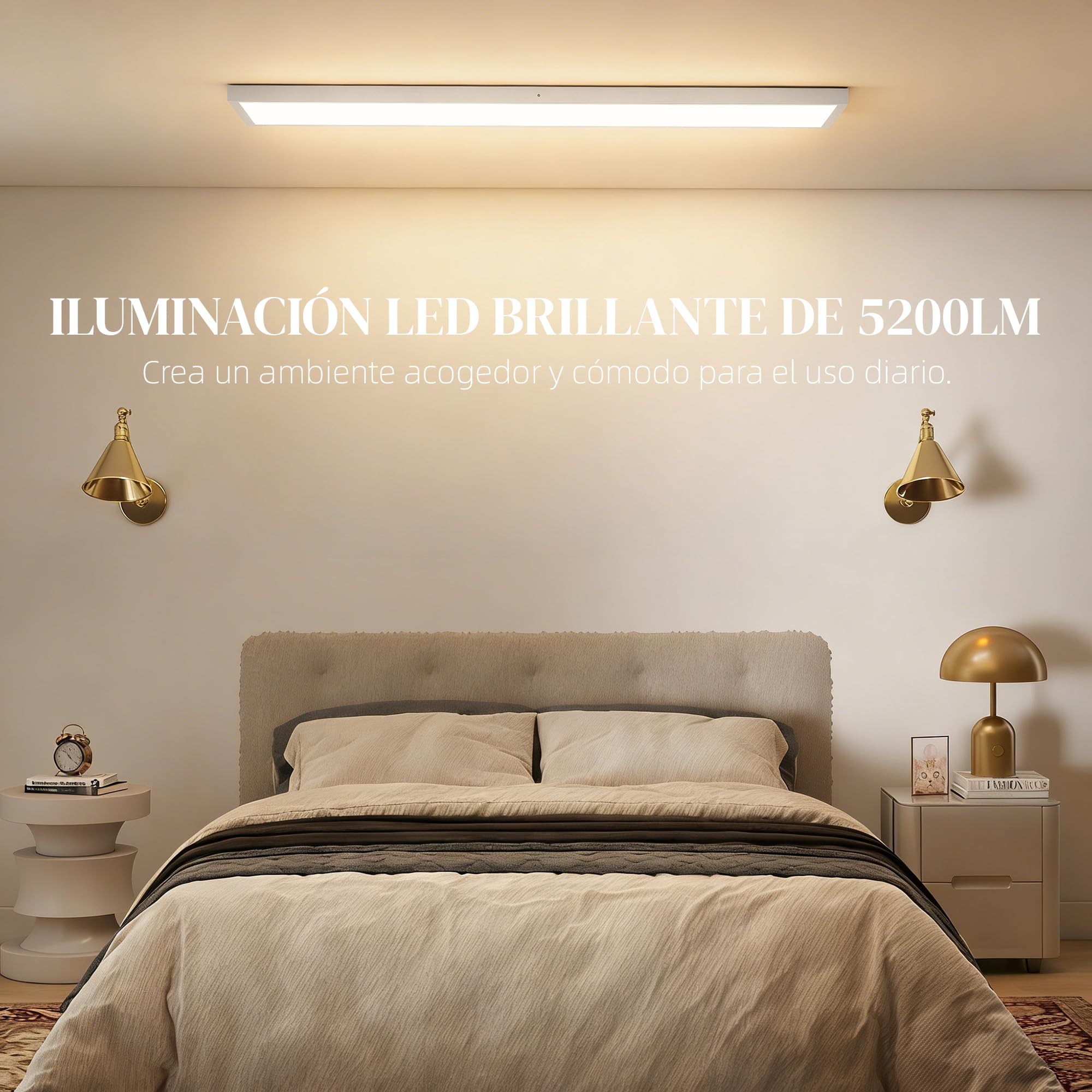 HOMCOM Juego de 4 Lámparas de Techo Color Regulable 120x30x3,7 cm Blanco | Plafones LED de Techo, Interruptor DIP y Interruptor de Pared, 3000K/4000K/6000K, 2500 lm, 24 W, para Salón, Oficina