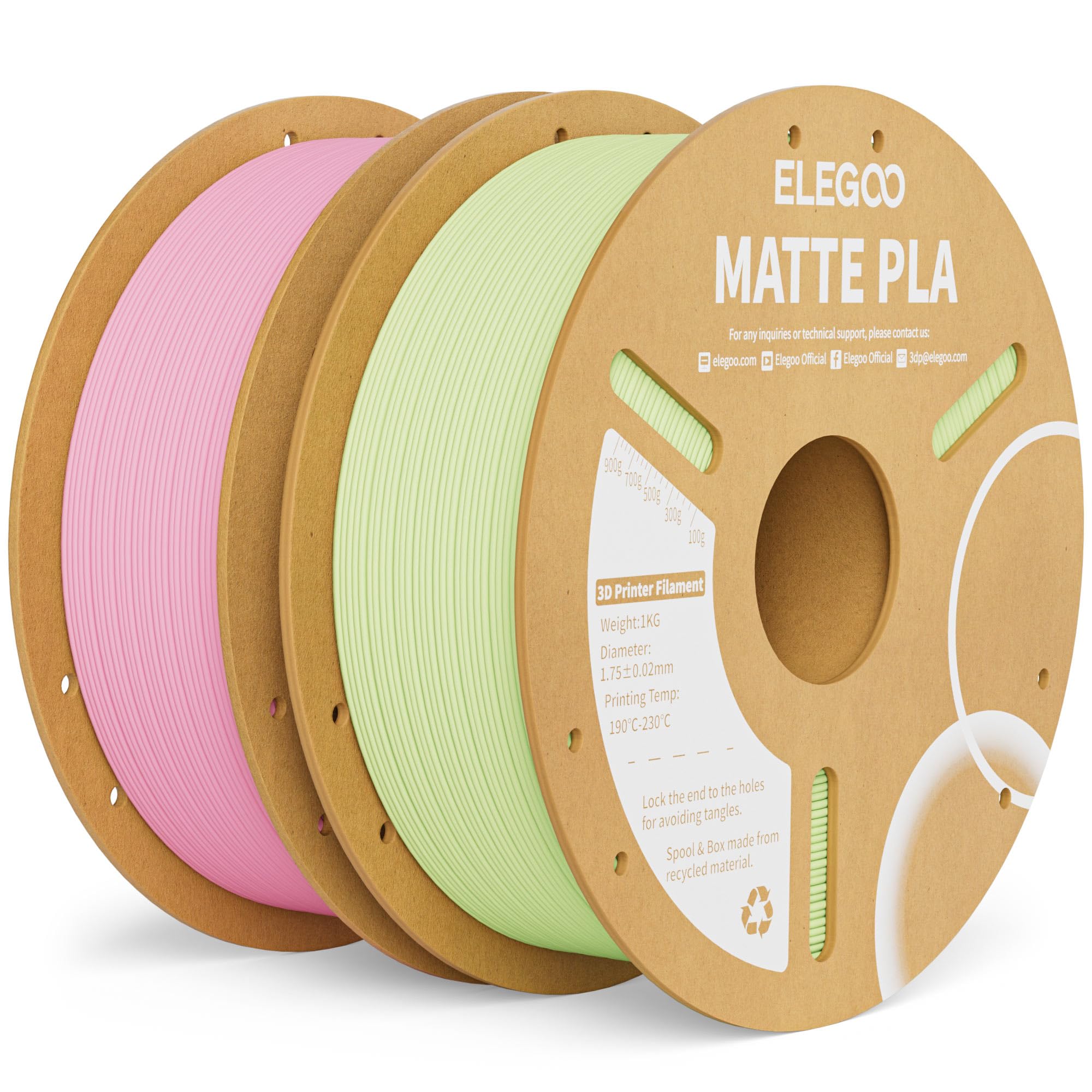 ELEGOO PLA Matte Filamento Rosa Ciliegio & Verde Menta 2 kg 1,75 mm | Precisione Dimensionale +/- 0,02 mm, Per la maggior parte delle stampanti 3D FDM
