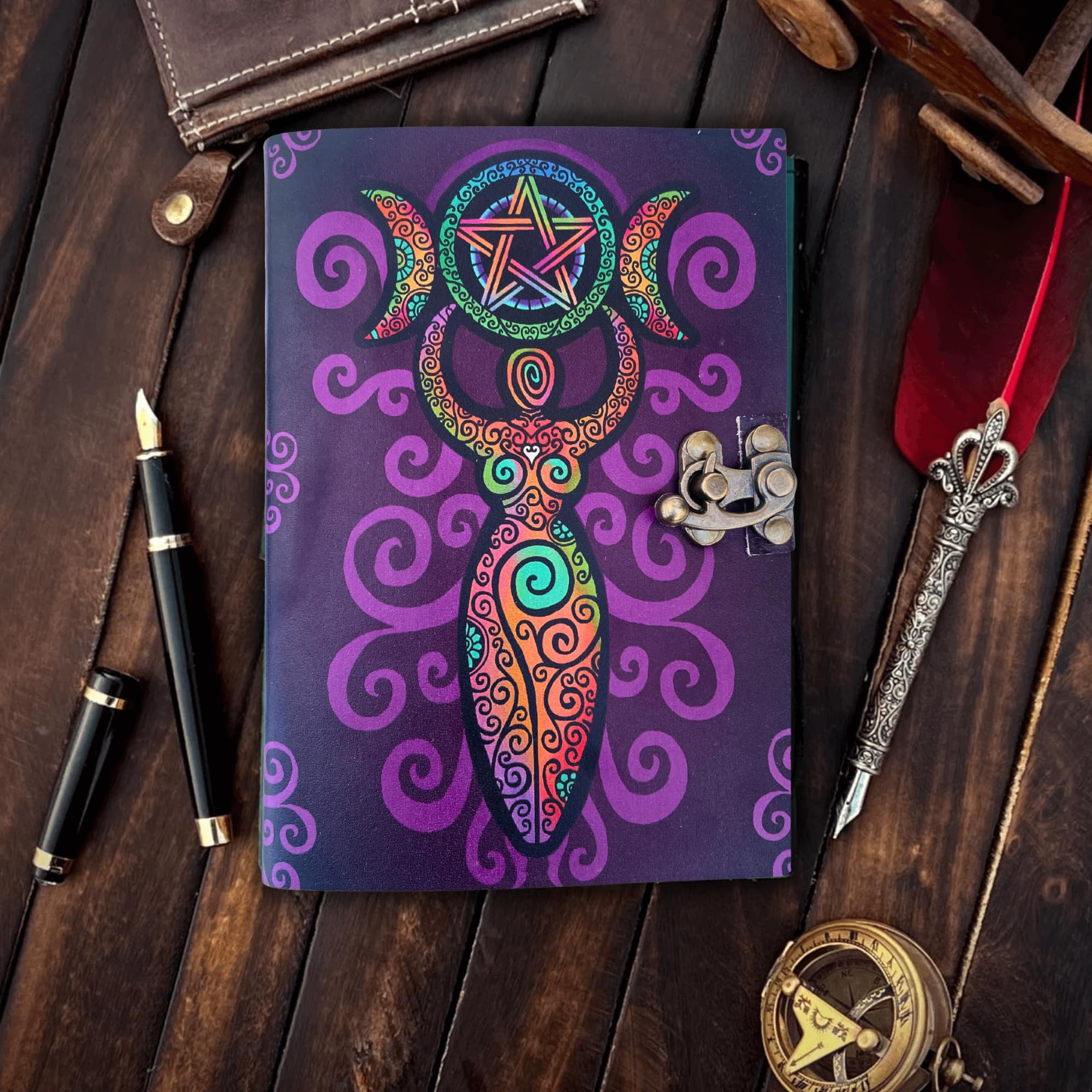 Urban Leather 7 inch Mother Earth Moon Goddess Purple Vintage Journal for Men Women UV Print Sketchbook Travel Leather Bound Journal Writing Notebook - Image 2
