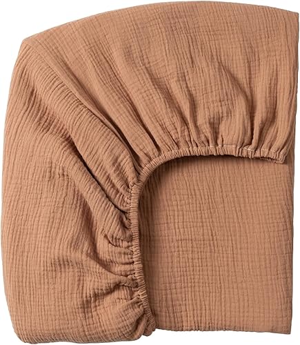 Miniatura 7 de Meracorallo Sábana bajera ajustable de muselina para cuna, suave y transpirable, para colchones estándar para cuna y niños pequeños (camello)