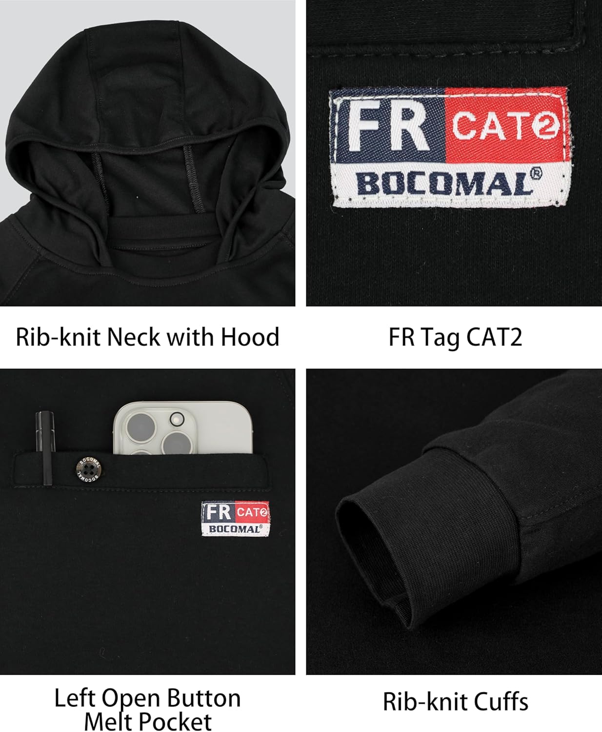 BOCOMAL FR Hoodie Shirt 5.5oz Lightweight Flame Resistant Work Shirt Long Sleeve NFPA 2112 CAT2 - Image 5