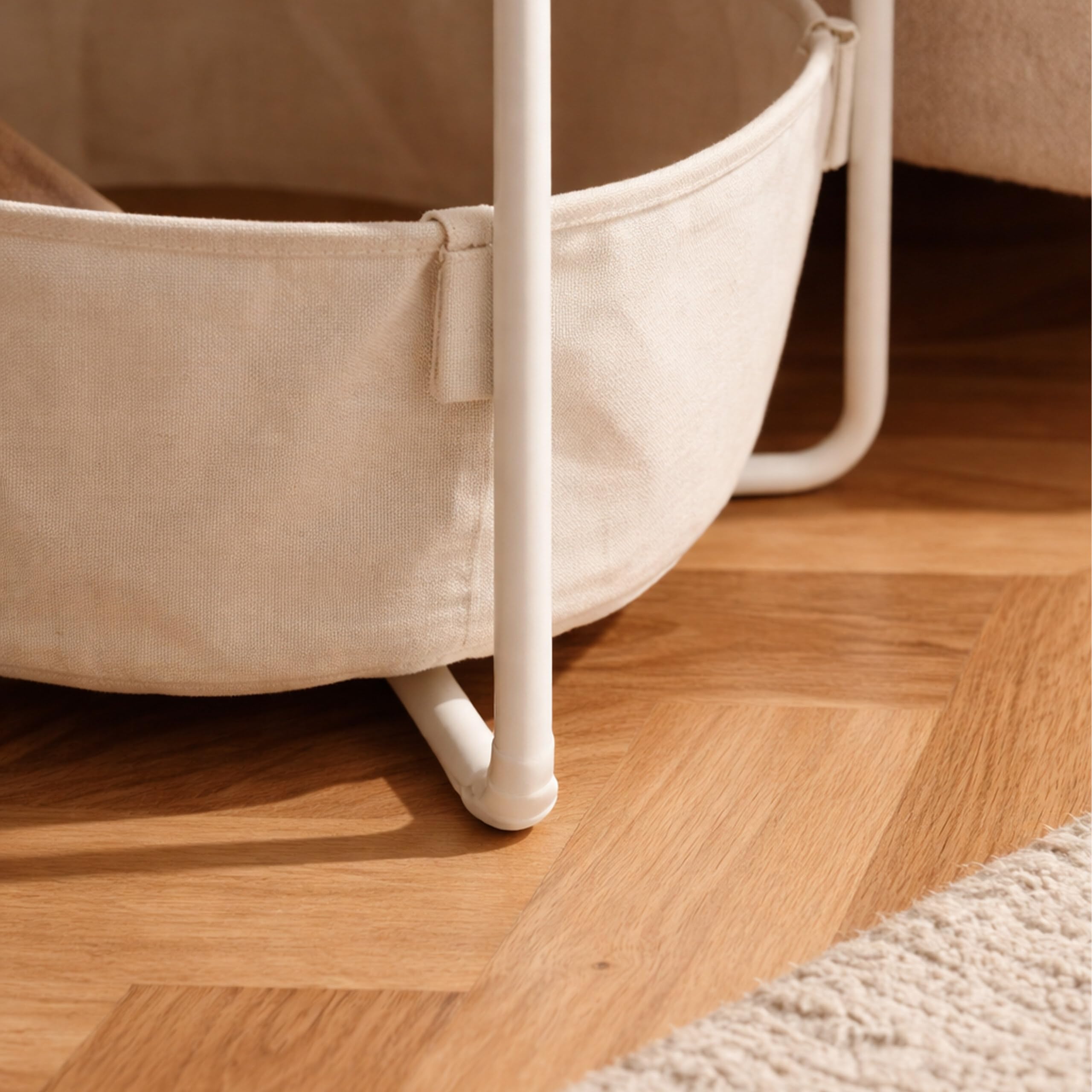 Relaxdays Mesa Auxiliar Redonda con Cesta de Tela, MDF y Metal, Beige-Crema, 50 x 45 cm