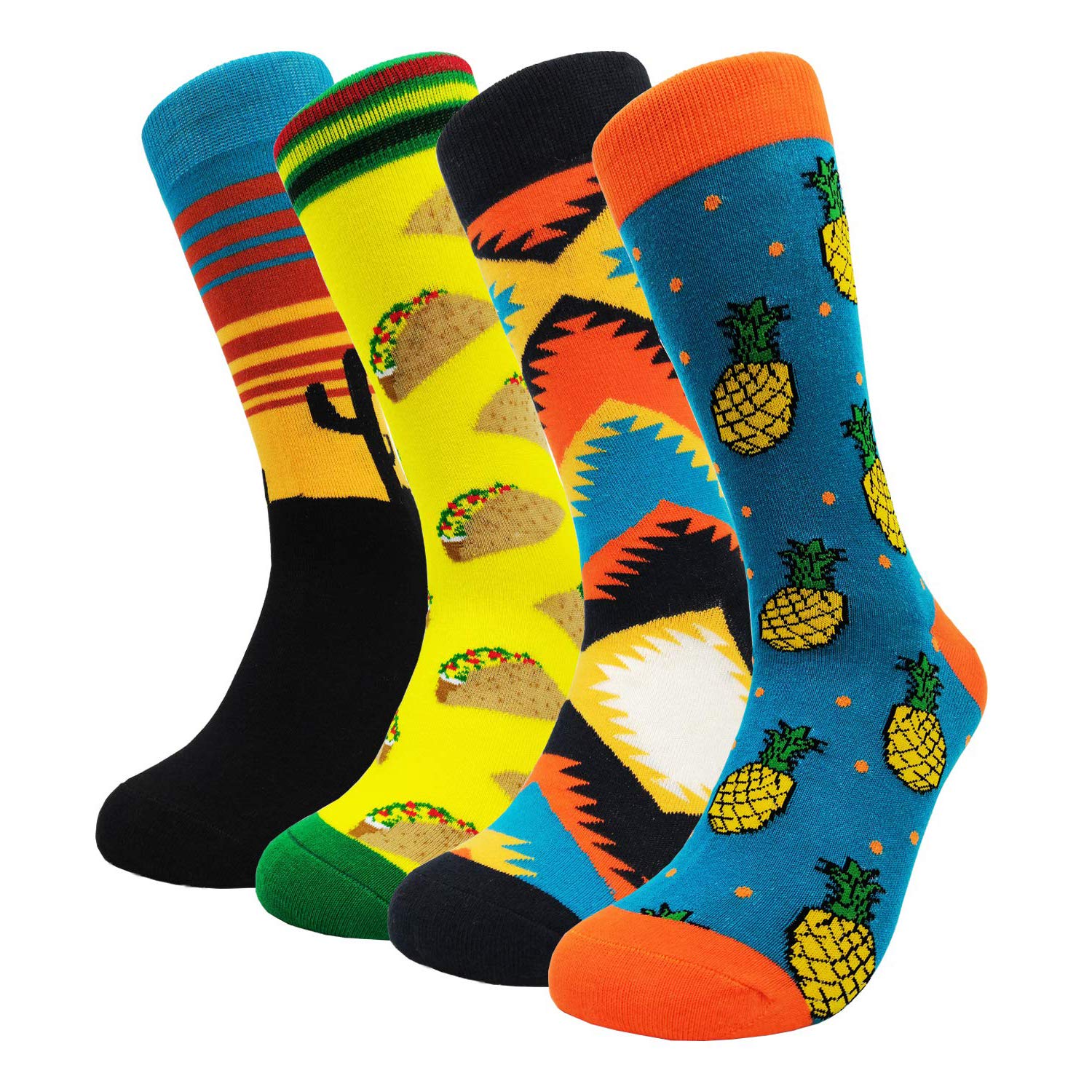 4-6 Pairs Men Dress Socks Funky Colorful Pattern Combed Cotton Crew Socks