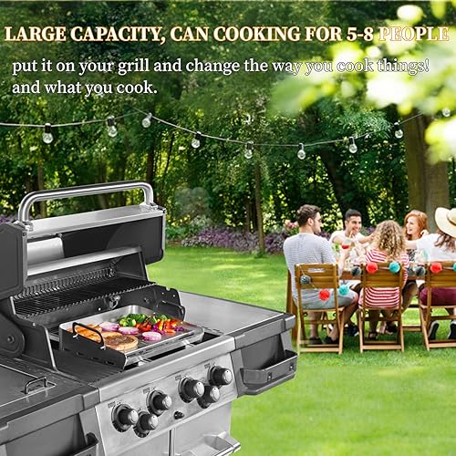 Miniatura 2 de Plancha para parrilla de gas,Parrilla superior plana con bandeja de grasa extraíble,Parrilla antiadherente de acero inoxidable de 24 x 16