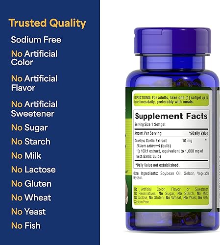 Miniatura 5 de Puritans Pride - Ajo sin olor 1000 mg 250 cápsulas de gel de liberación rápida