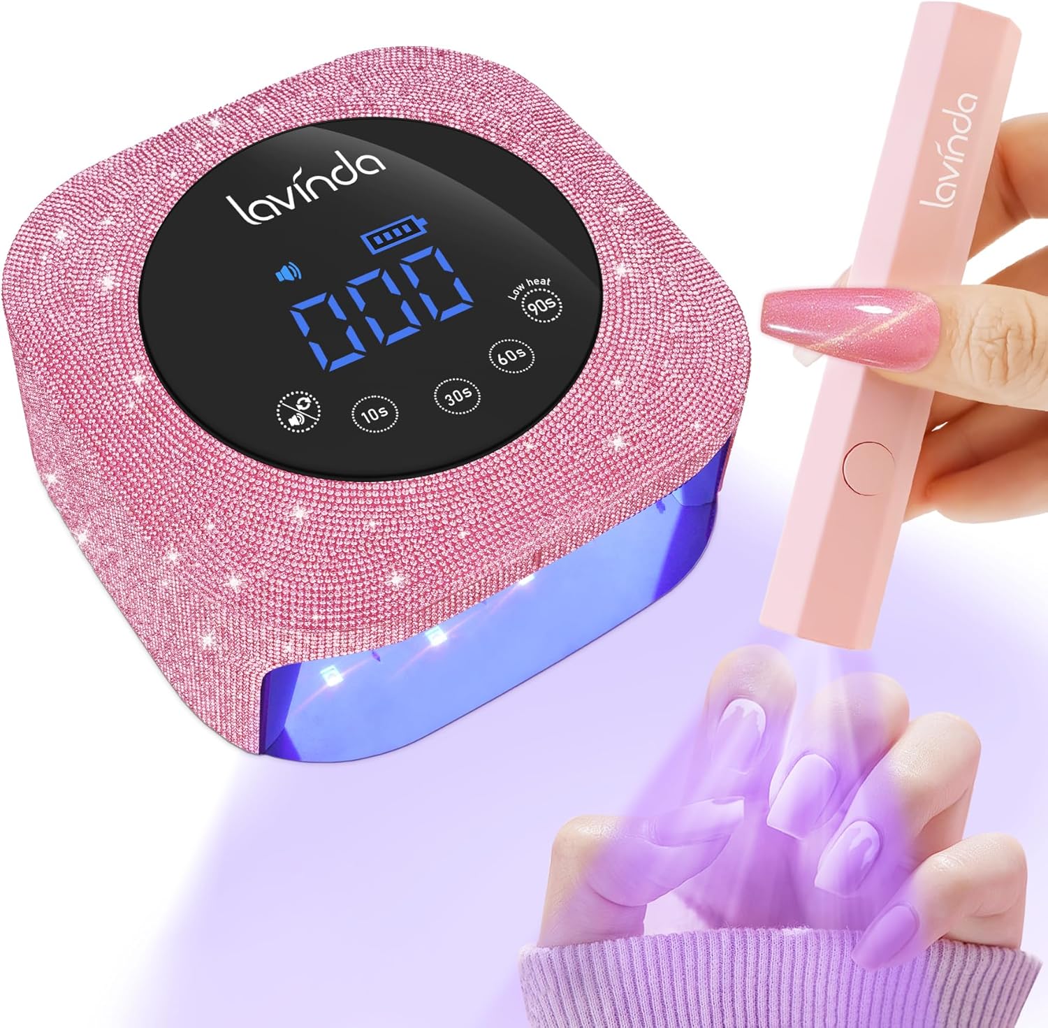 Lavinda Portable Cordless Rechargeable Handheld UV Light for Gel Nails & UV Nail Lamp 54W Rechargeable UV Nail Light Nail Dryer with 4 Timer and LCD Display