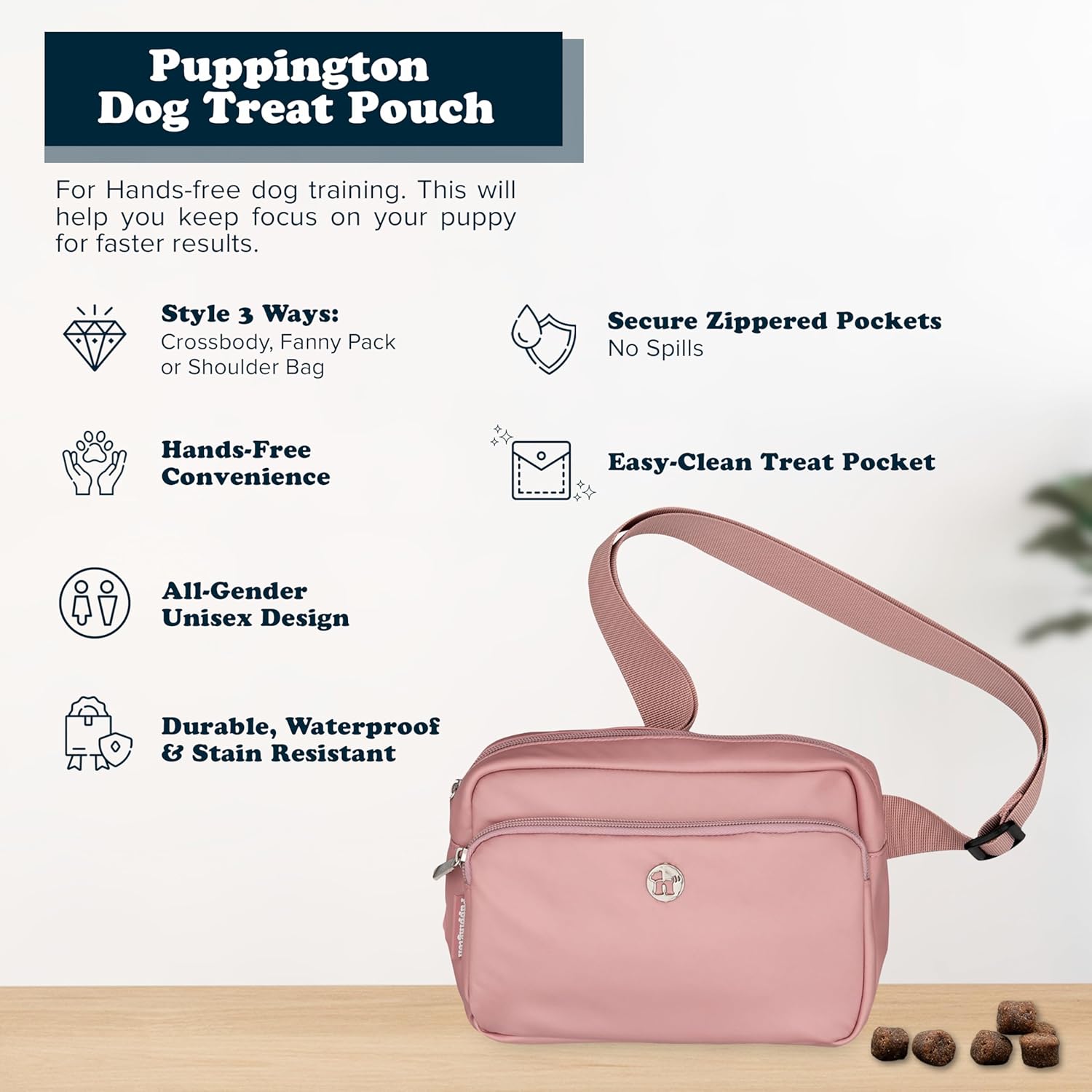 Puppington 3-in-1 Crossbody Bag & Dog Treat Pouch for Pet Training - Blush Pink + Lagoon Teal Bundle