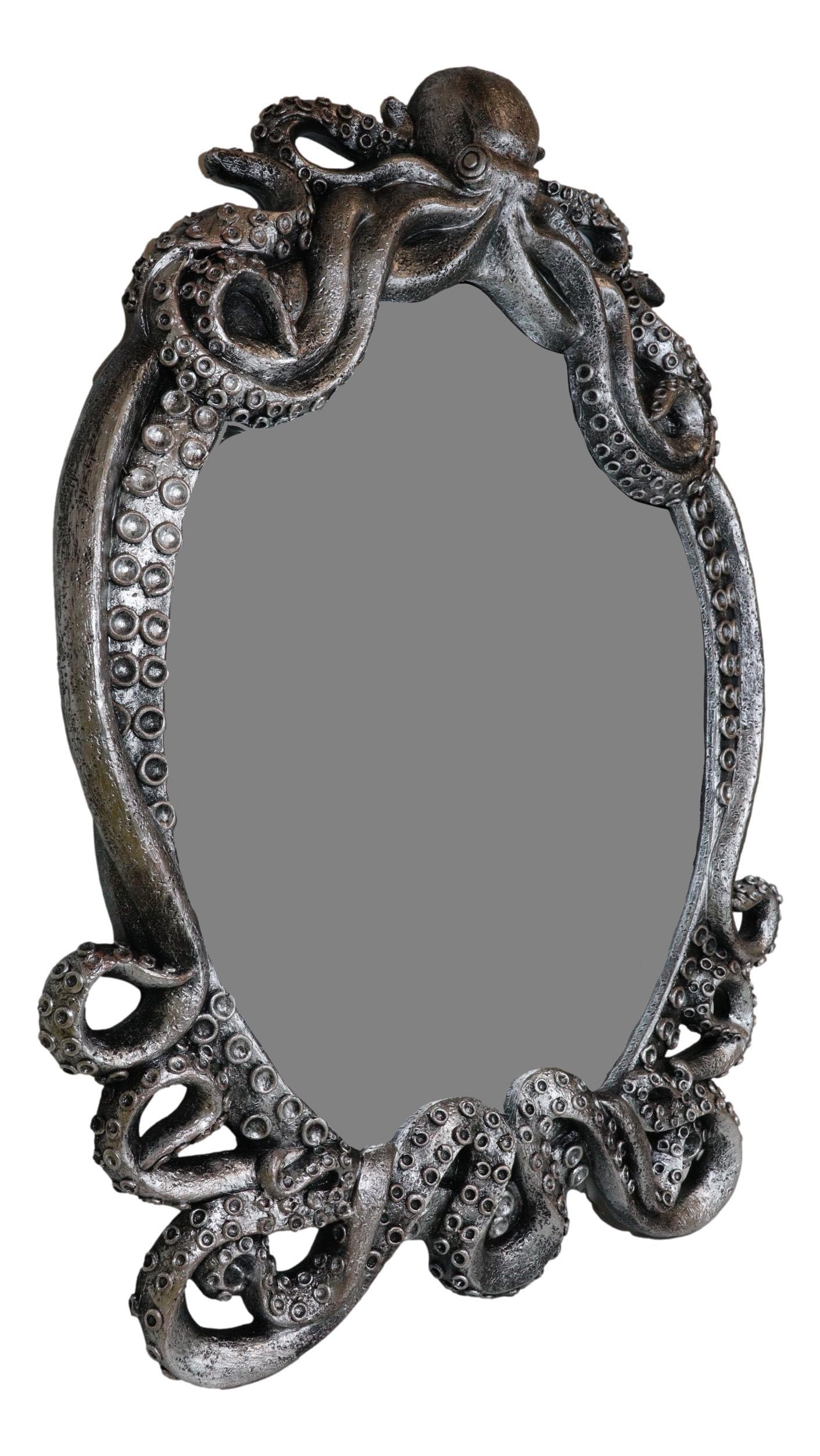 Ebros Gift 25" Tall Large Vintage Silver Marine Sea Monster Kraken Cthulhu Octopus Tentacles Wall Mirror Hanging Plaque Figurine Decor Legends Myths and Fantasy Accent