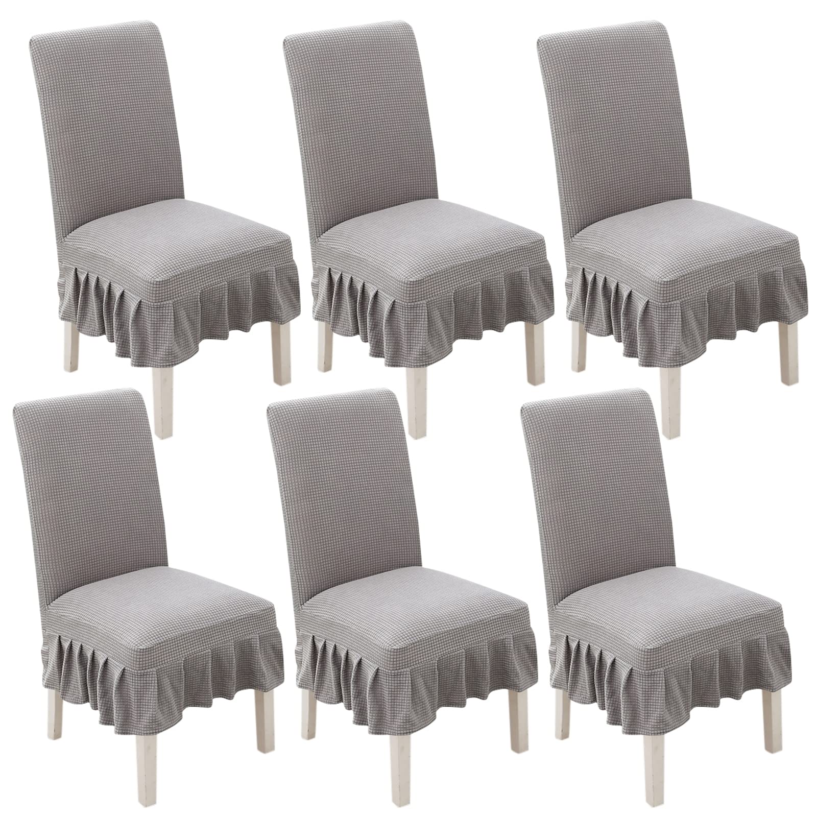 AIUESVZXI Chair Covers for Dining Room Set of 2/4/6,Chair Slipcover with Skirt Chair Covers, for Hotel Ceremony Banquet Wedding Party(Light gray,6pack)