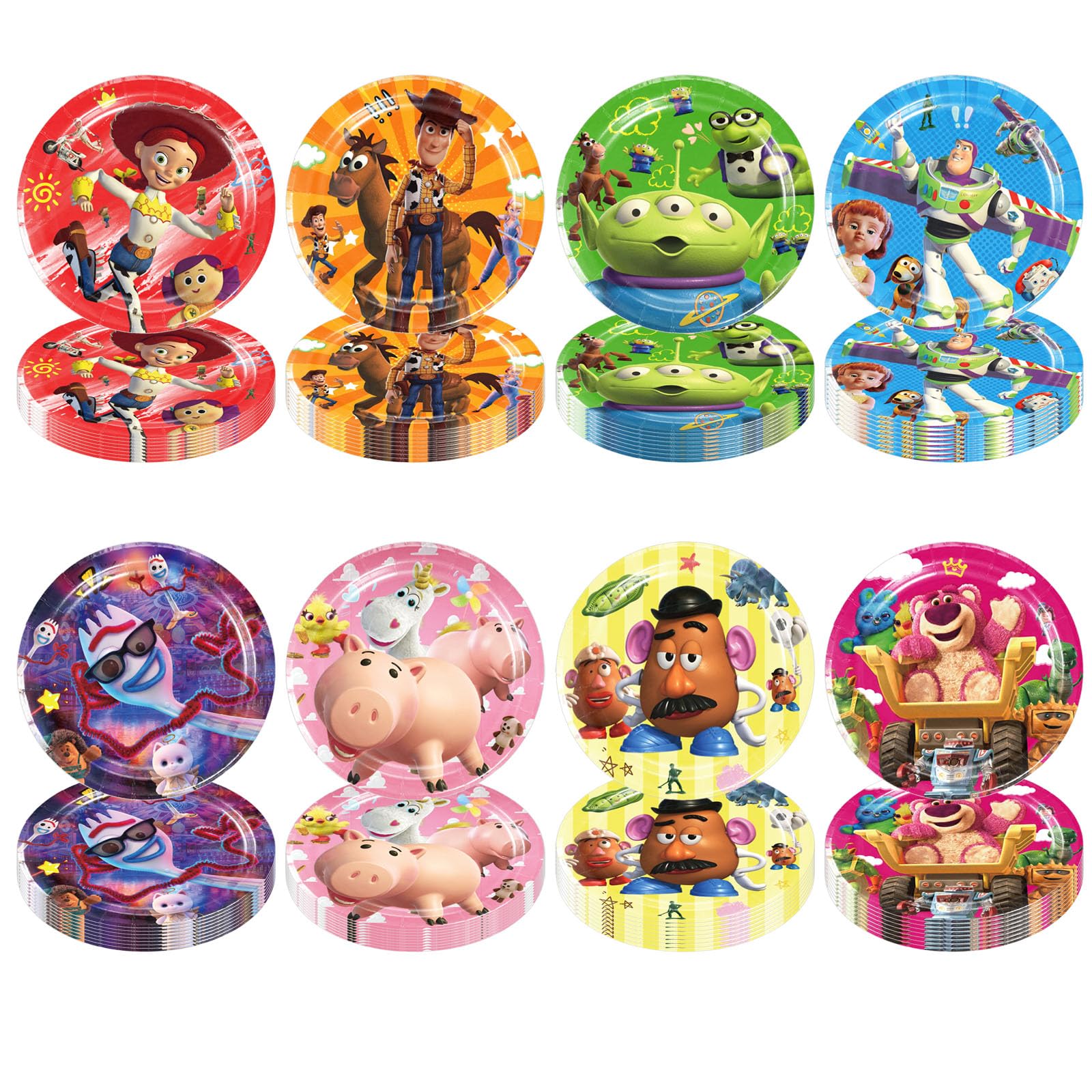 80 Pcs Toy inspired Story Party Supplies 8 styles Toy Plates Story Disposable Plates Story Party Decorations for Story Party Favors（7 inch）