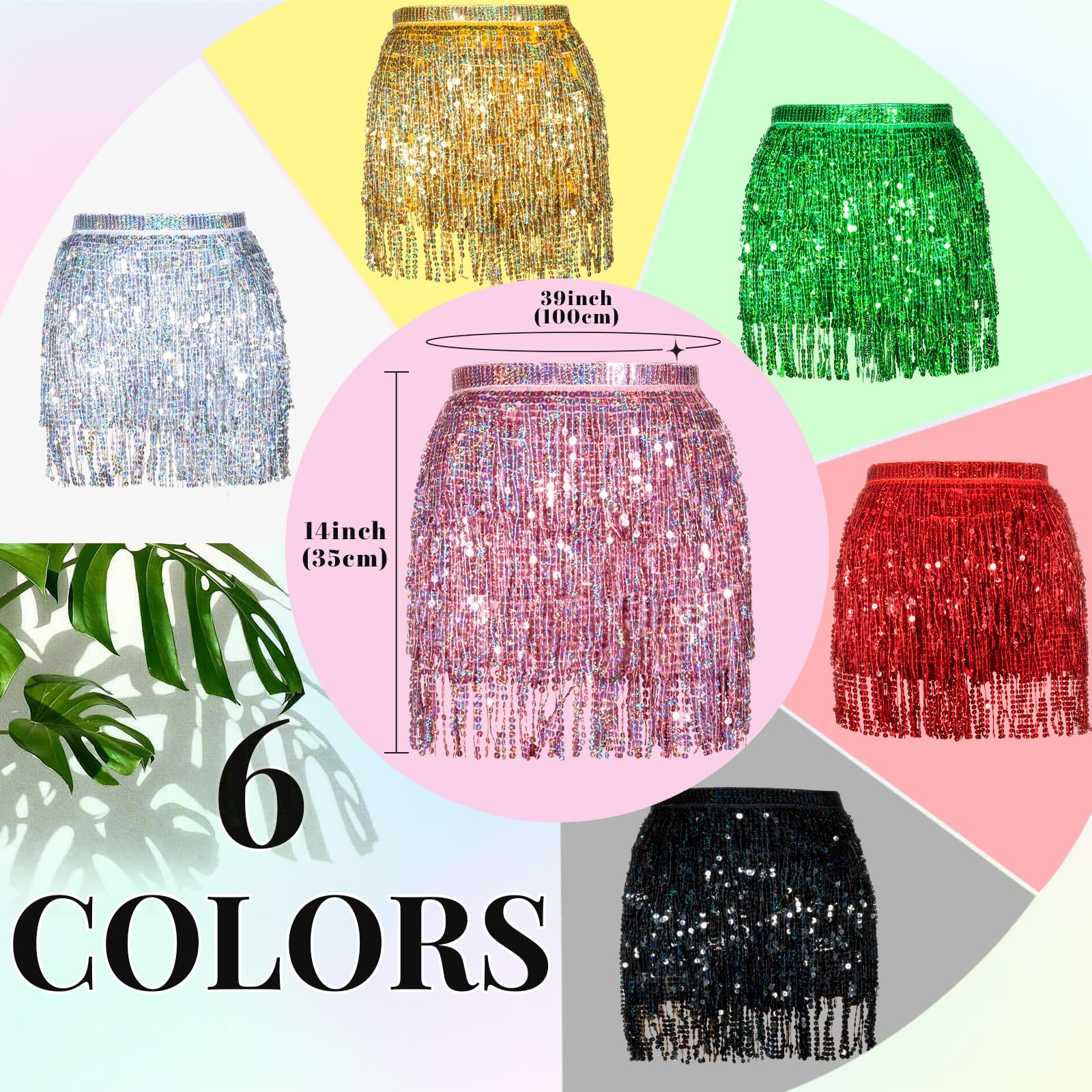 Soudittur Falda de Lentejuelas para Danza con Borlas, Falda Brillante, Mini Falda Cruzada, Falda Festival para Mujeres y Niñas