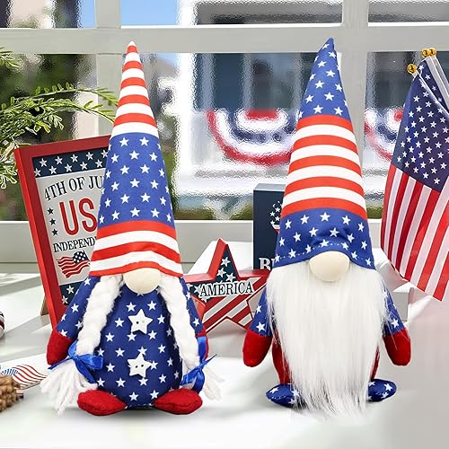 Lovinland Memorial Day Decorations - Patriotic Gnomes Decorations for 4th of July - Independence Day, Veterans Labor Day, Fourth of July, Red White Blue Decorations for Home Indoor Table Decor (Blue)