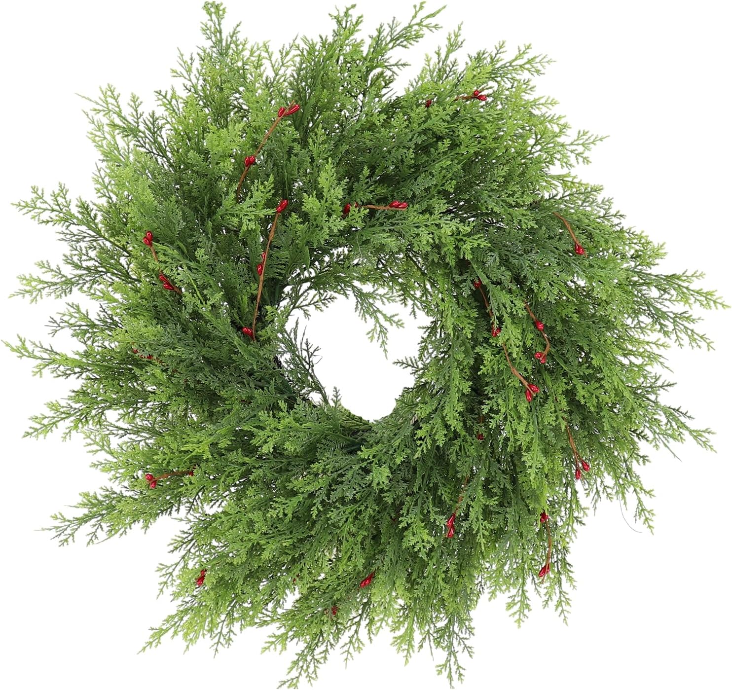 24Inch Artificial Christmas Wreath, Faux Christmas Wreaths with Red Berry, Real Touch Winter Wreath for Front Door, Home Porch Fireplace Window Holiday Decor (1PCS) - Image 7