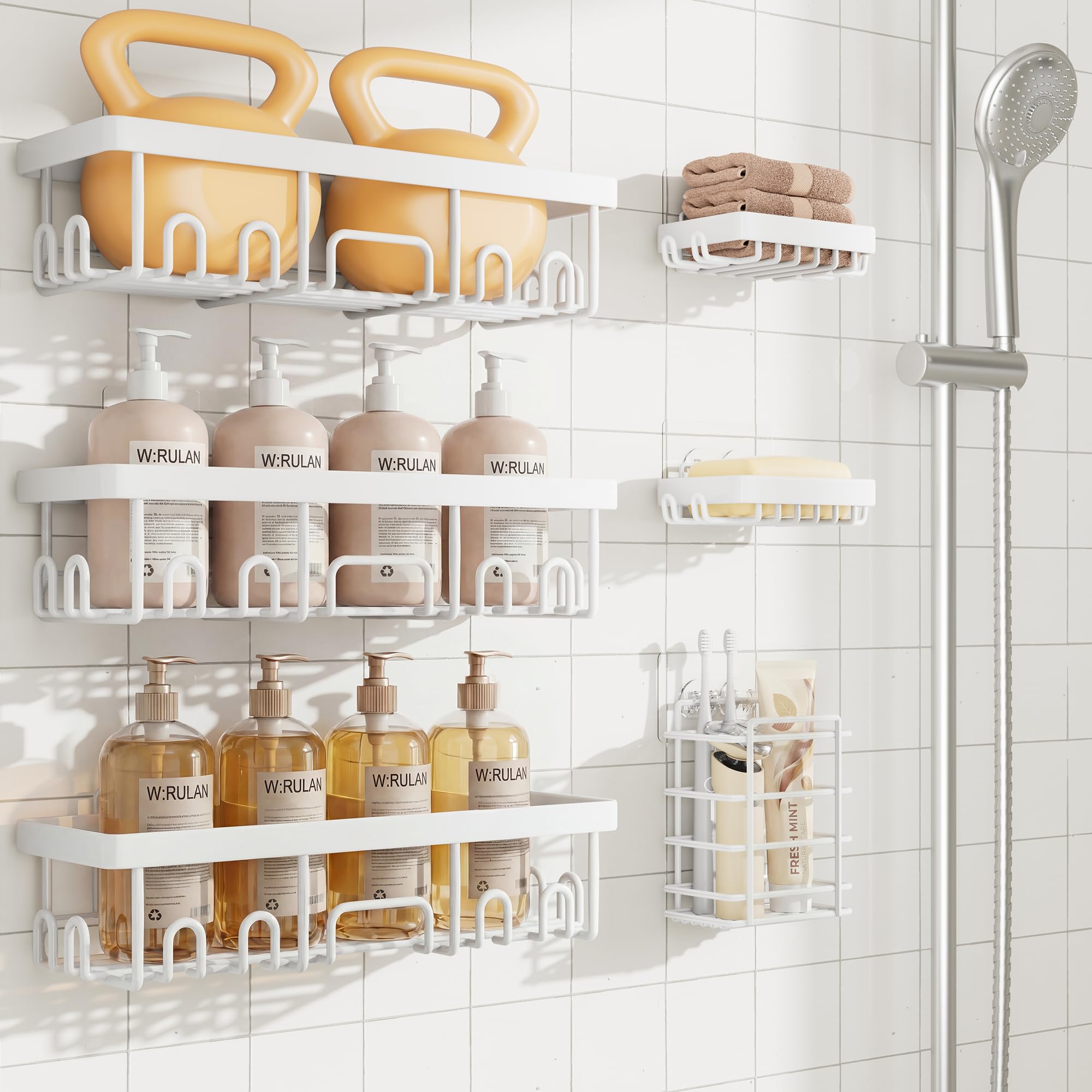 Photo 1 of Veken 6-Pack Rustproof&Waterproof Shower Caddy, Adhesive Shelves Rack with Soap Holder, Large Bathroom & Washroom Organizer, No Drilling Wall-Mounted Kitchen&Home Decor,Ideal for Bathtub Storage,White