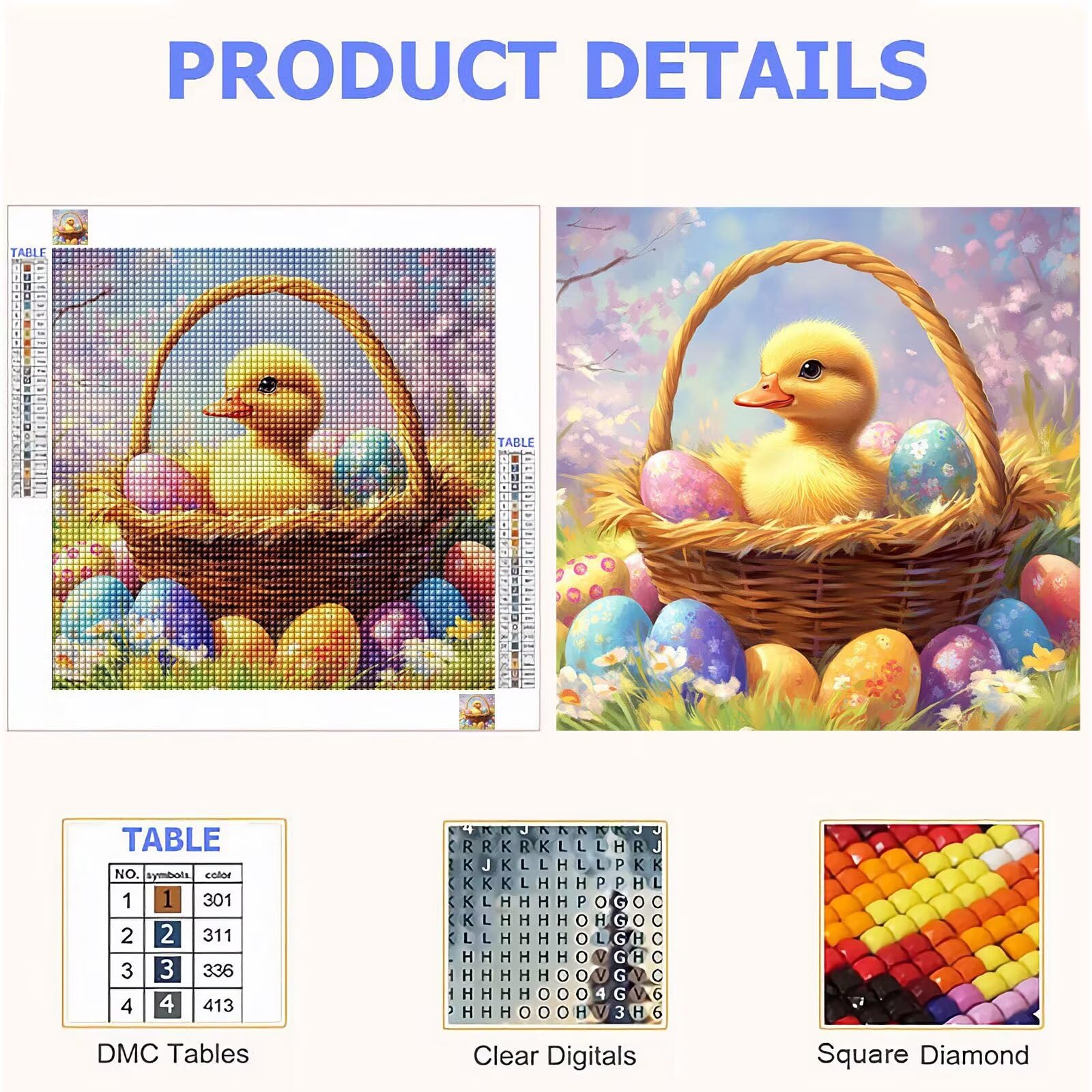 Broderie Diamant Kit Complet 5D, Pâques Diamond Painting Adulte Plein Foret, Peinture Diamant pour Adulte Enfant Débutant, Loisirs Créatifs de Détente et Décoration Maison, Animal 70x70cm FX#440