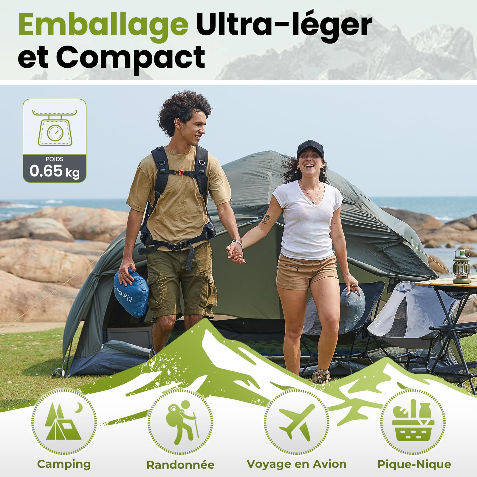 ATEPA Légère Couverture De Camping Multifonctionnelle avec Capuche, Imperméable Et Coupe-Vent, Poncho De Plein Air Portable avec Poches, Idéale pour Les Voyages 145x115 Cm, 0,65 Kg
