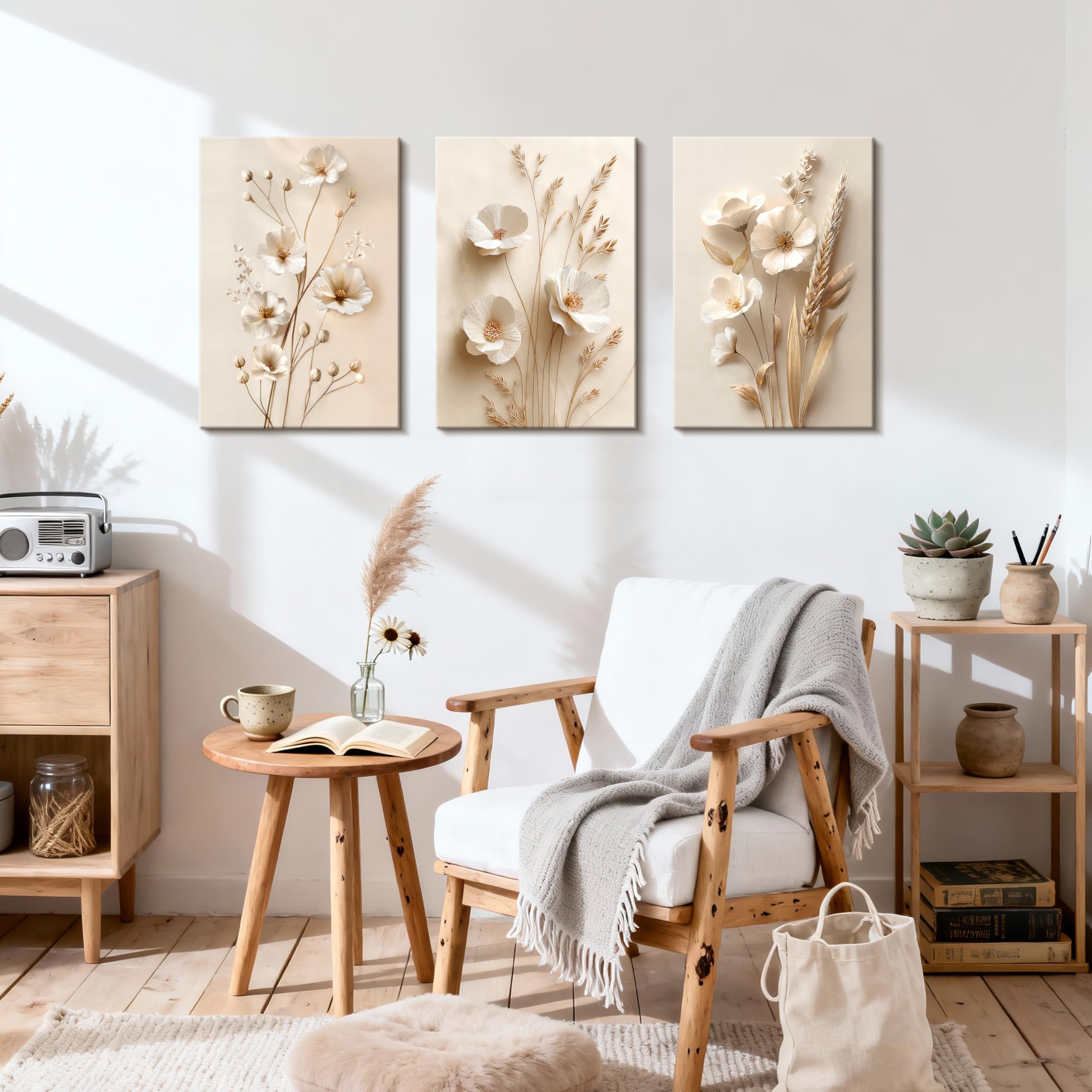 3 Pcs Wooden Framed Canvas Wall Art Set Bohemian Sage Green Canvas Prints Poster Geometric Line Beige Green Pictures for Living Room Bedroom Dinning Room Hallway Stairs Wall Decor 30x40cm x3pcs — view 520