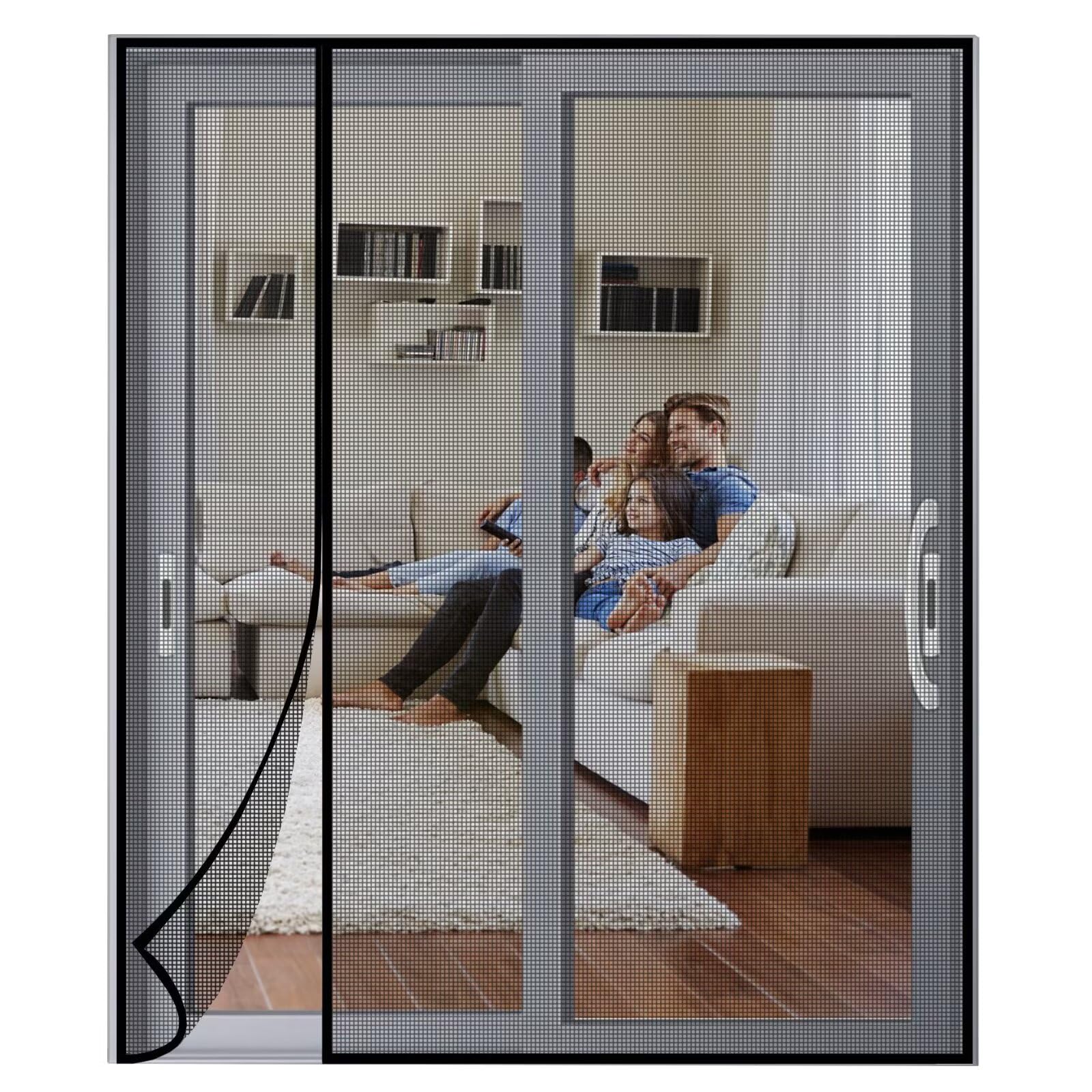 Magnetyczna moskitiera na drzwi, 50 x 150 cm, czarna siatka, automatyczne zamykanie bariery przeciw owadom na balkon i patio, skuteczna ochrona przed komarami, trwała, cienka siatka dla łatwej