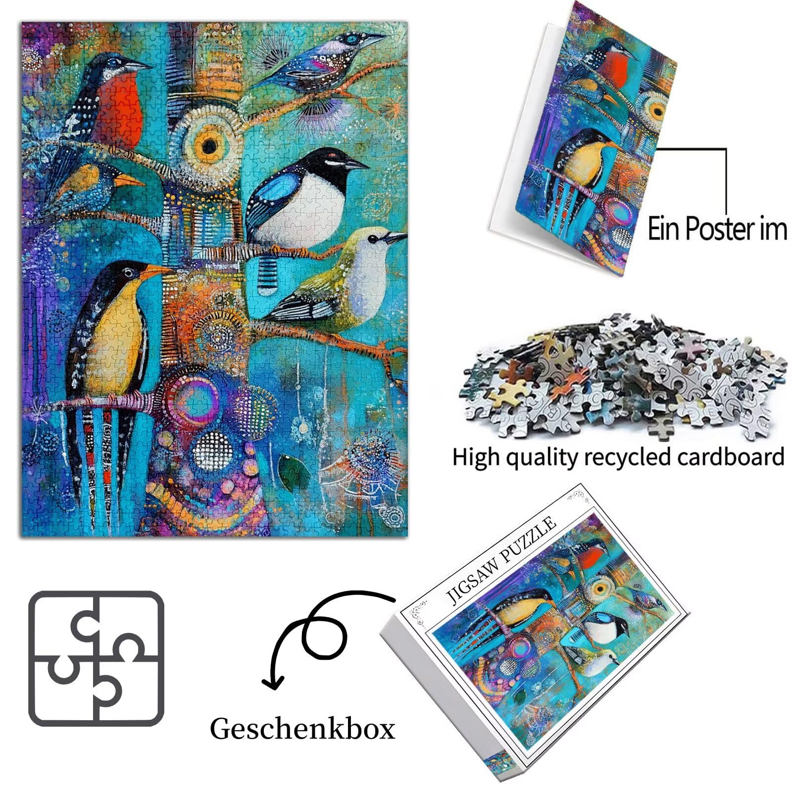 Astratto Puzzle 2000 Pezzi Grandi Dimensioni per Adulti, Puzzle Uccello Motivo Progettazione con Compact Box e Poster Incluso per Home Room Wall Decor, Regalo Donna Men, Legna Jigsaw 100x70cm,Model533