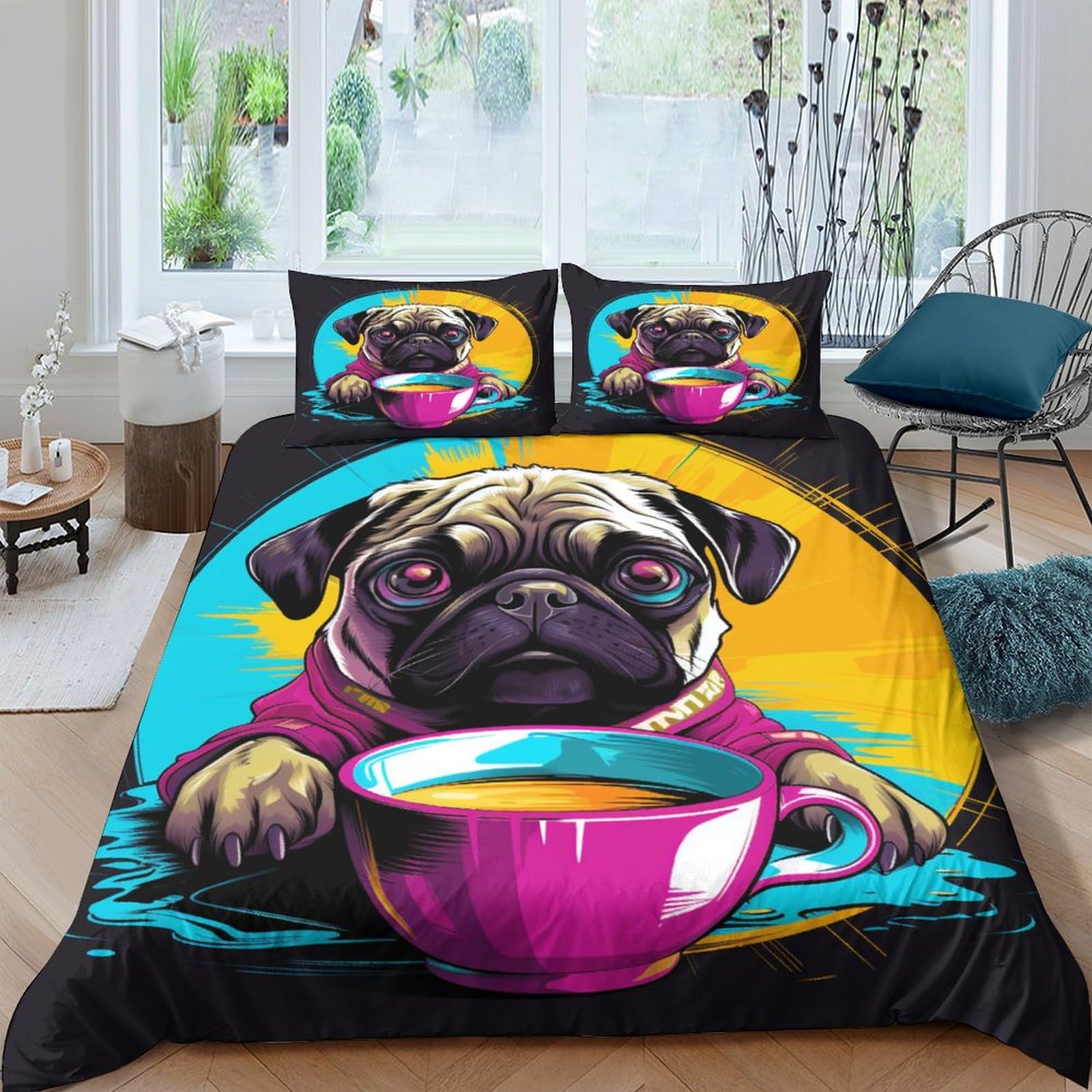 Parure de lit microfibre double 200x200 avec housse de couette imprimé 3D Pag et taies d'oreiller
