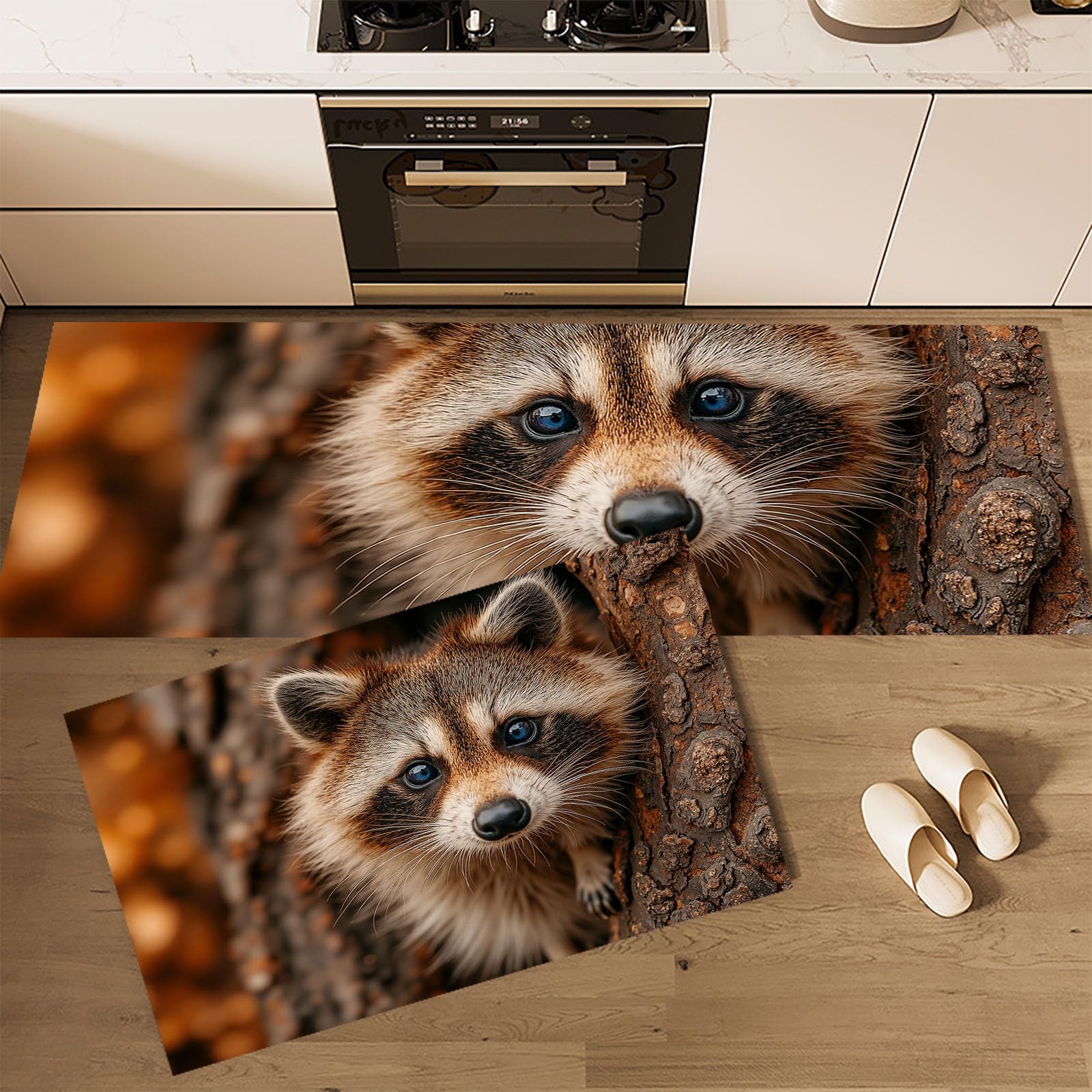 Tapis cuisine raton laveur mignon lot de 2 tapis de cuisine lavables