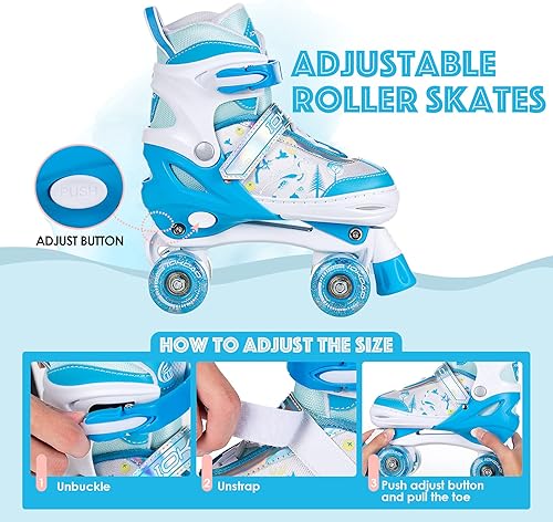Miniatura 2 de IOKDAD Patines de ruedas para niños y niñas, 4 tamaños ajustables para niños pequeños con ruedas iluminadas para interiores y exteriores