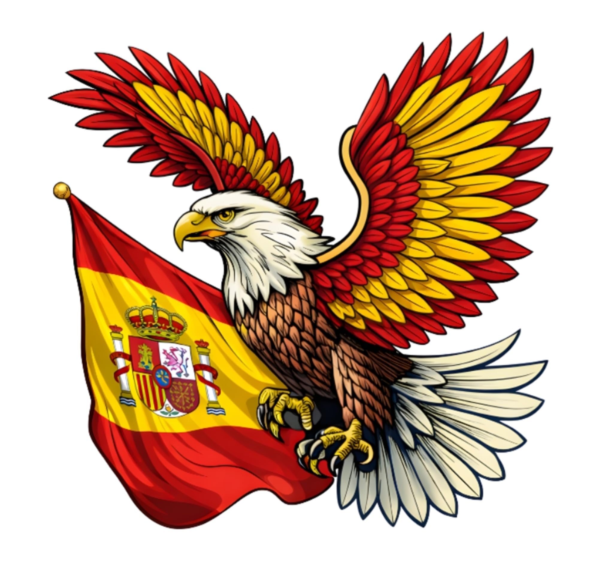 Pegatina Vinilo Águila con Alas de España y Bandera de España para Moto Coche Casco Laptop Resistente Agua UV Tintas Ecosolventes (11 x 10,5 cm)
