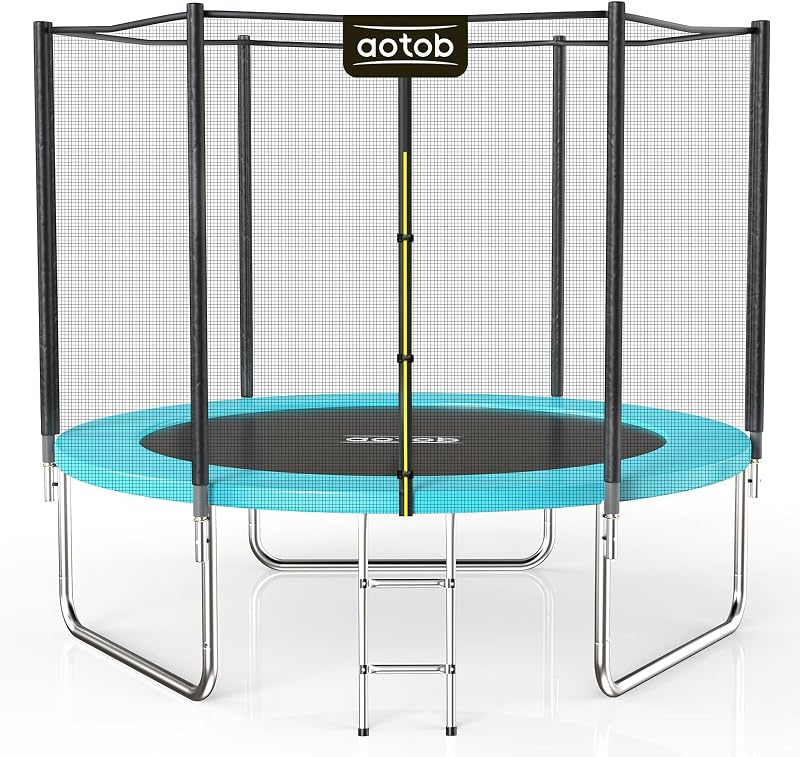 Trampolín con red para niños al aire libre 8 10 12 14 15FT ASTM 400LBS | Combo de salto de rebote para niños y adultos, gimnasia en el patio trasero con medias, almohadilla de resorte, tapete de salto impermeable, recinto y escalera