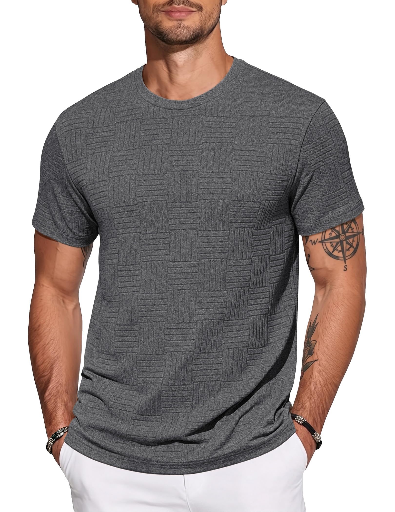 JMIERR T Shirt Herren Muscle fit Kurzarm Textured Sportshirt | Rundhals,Strukturierter Jacquard-Stoff,Hautfreundlich,4-Wege-Elastisch,Sommer T-Shirts für Herren