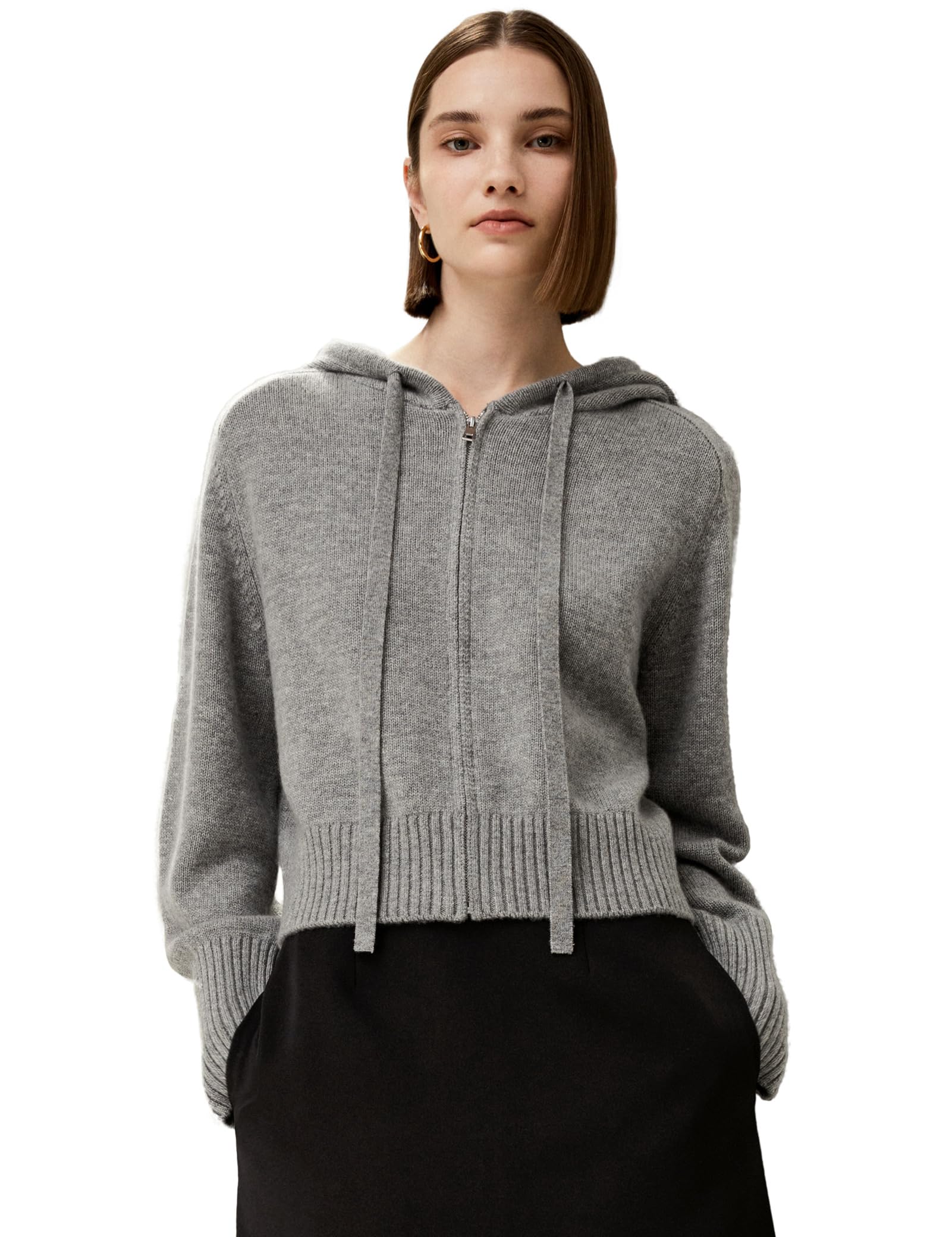 LilySilk Wool Cashmere Cardigan for Women Hoodie Short Zip-Up Sweater Casual Lightweight Warm Winter Knit Outerwear